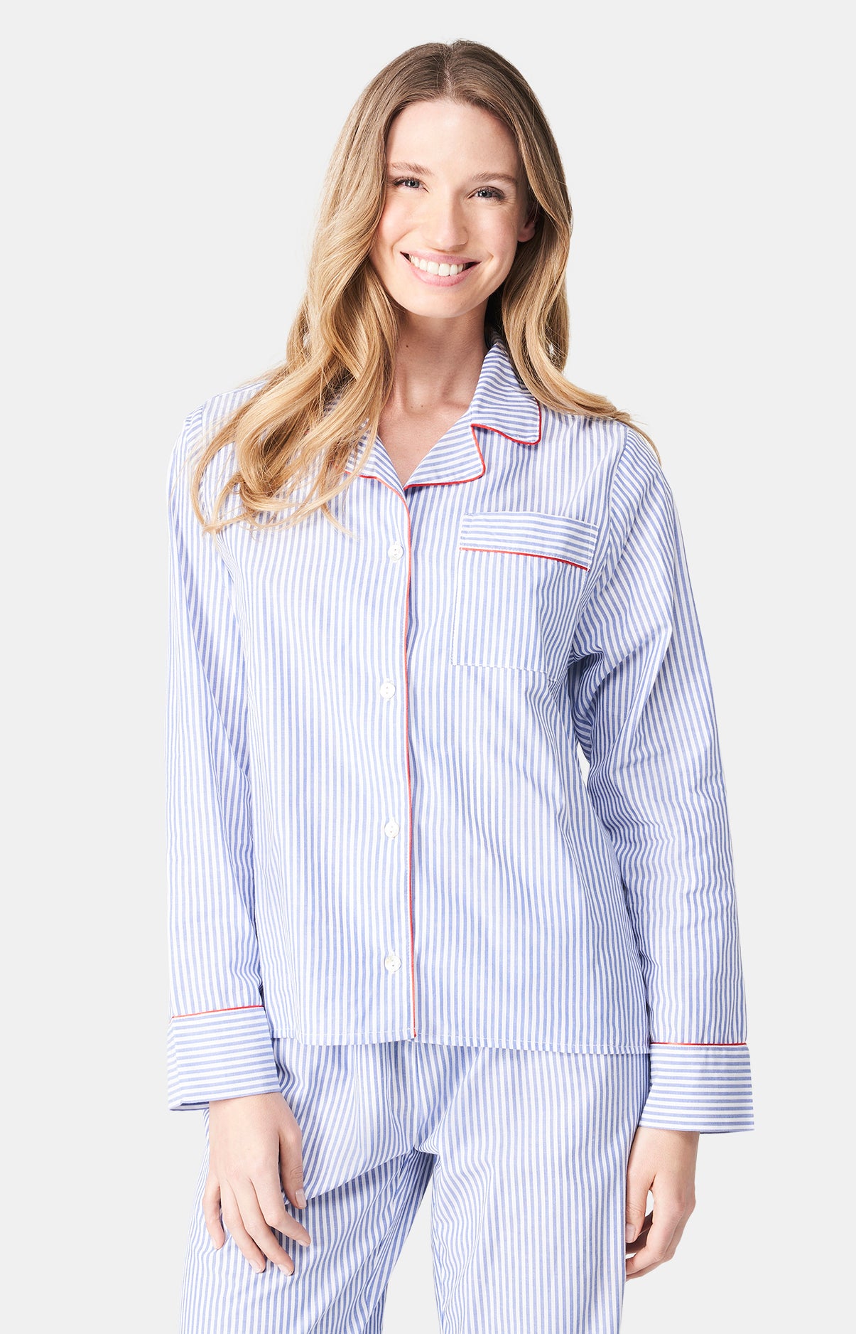 Pyjama long boutonné Femme rayures Tradi Bleu 5