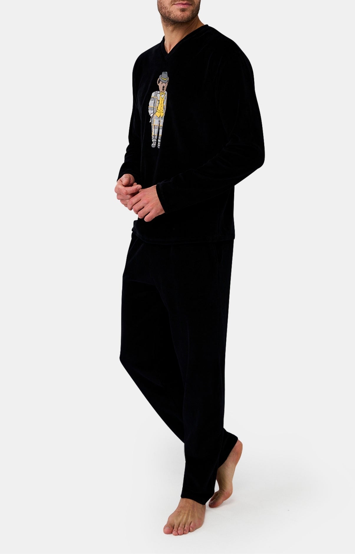 Pyjama long Homme manches longues en polaire Noir 2