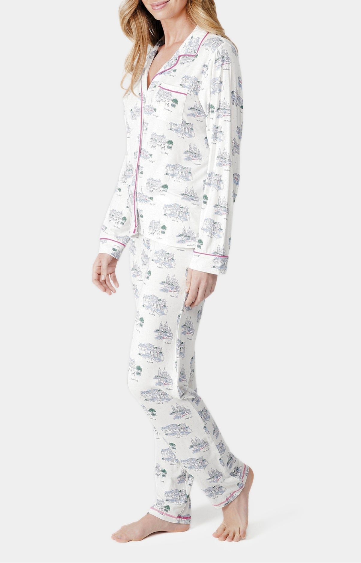 Pyjama long boutonné Femme Paris mon amour Blanc et Ivoire 4