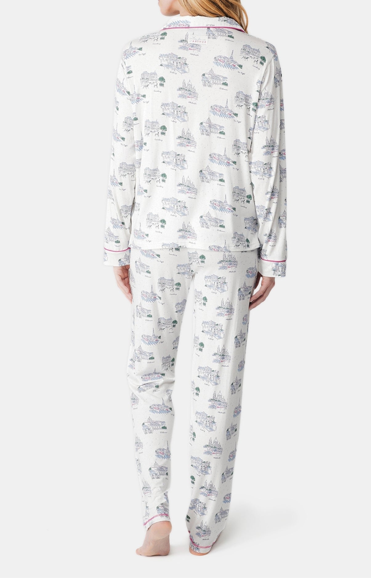 Pyjama long boutonné Femme Paris mon amour Blanc et Ivoire 5