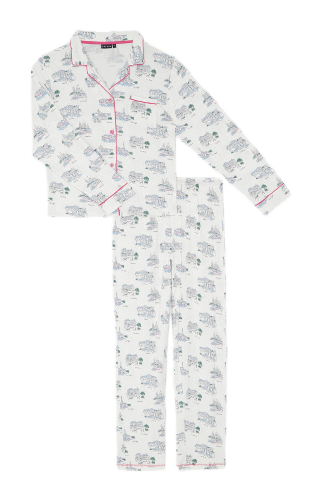 Pyjama long boutonné Femme Paris mon amour Blanc et Ivoire 3