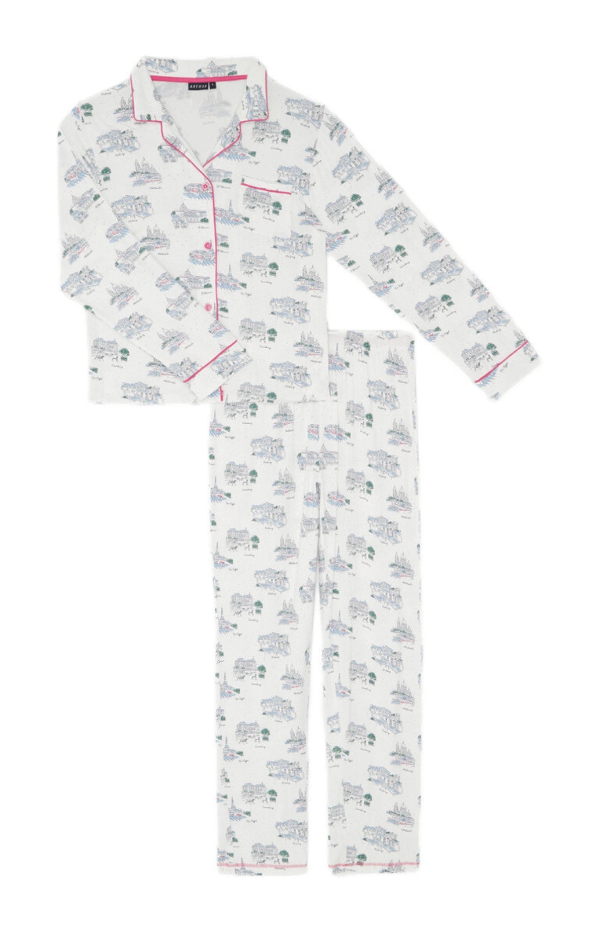 Pyjama long boutonné Femme Paris mon amour Blanc et Ivoire 3