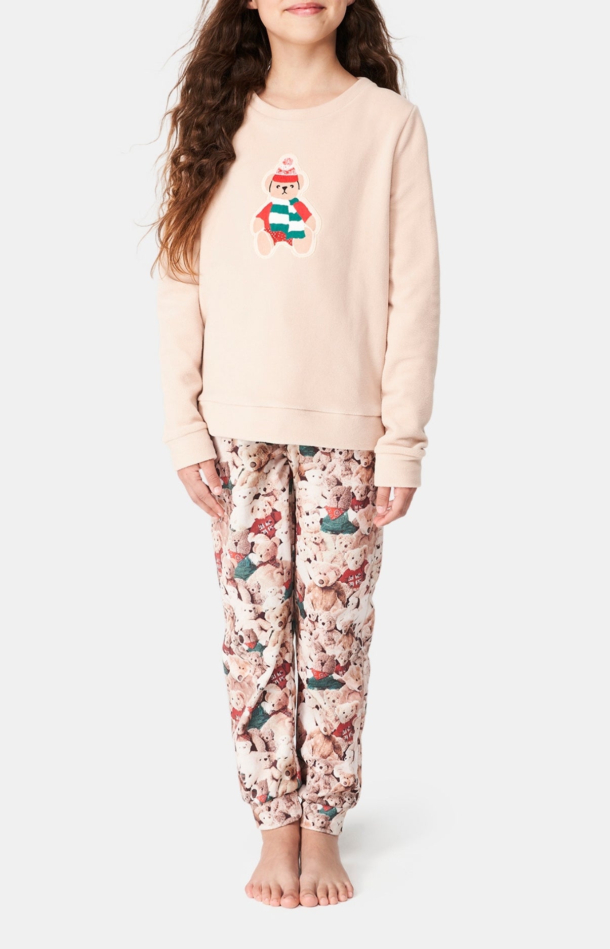 Pyjama long Femme polaire Teddy Beige et Marron 4