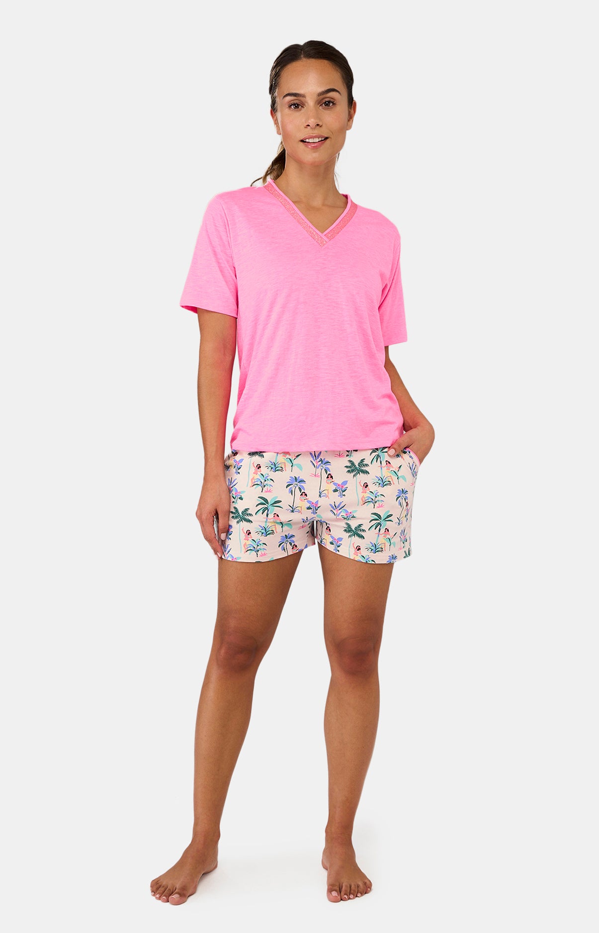 Short Femme Vahiné Rose et Multicolore 5