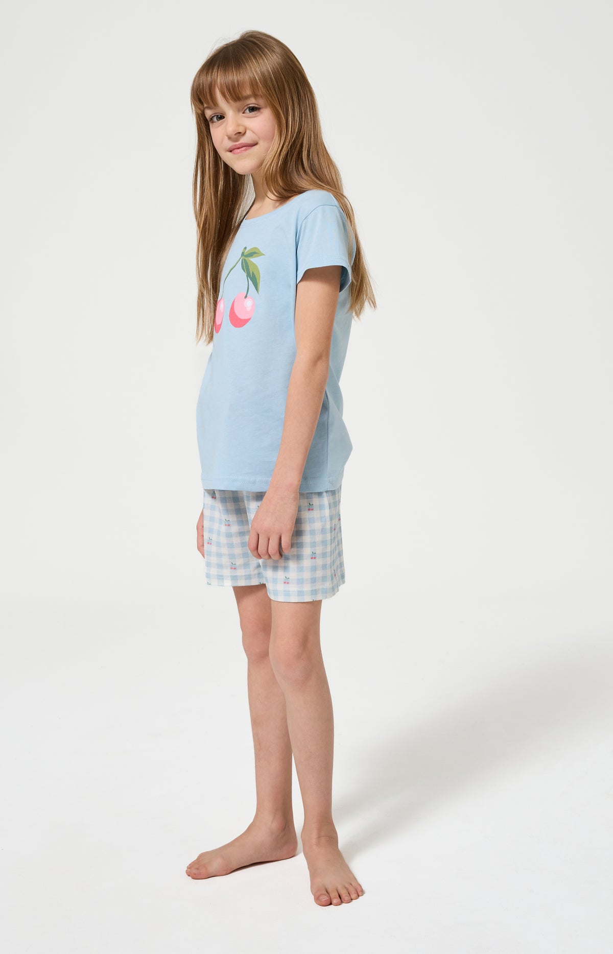 Pyjama Enfant Cherry Manches courtes Imprimé cerises roses et vertes 4