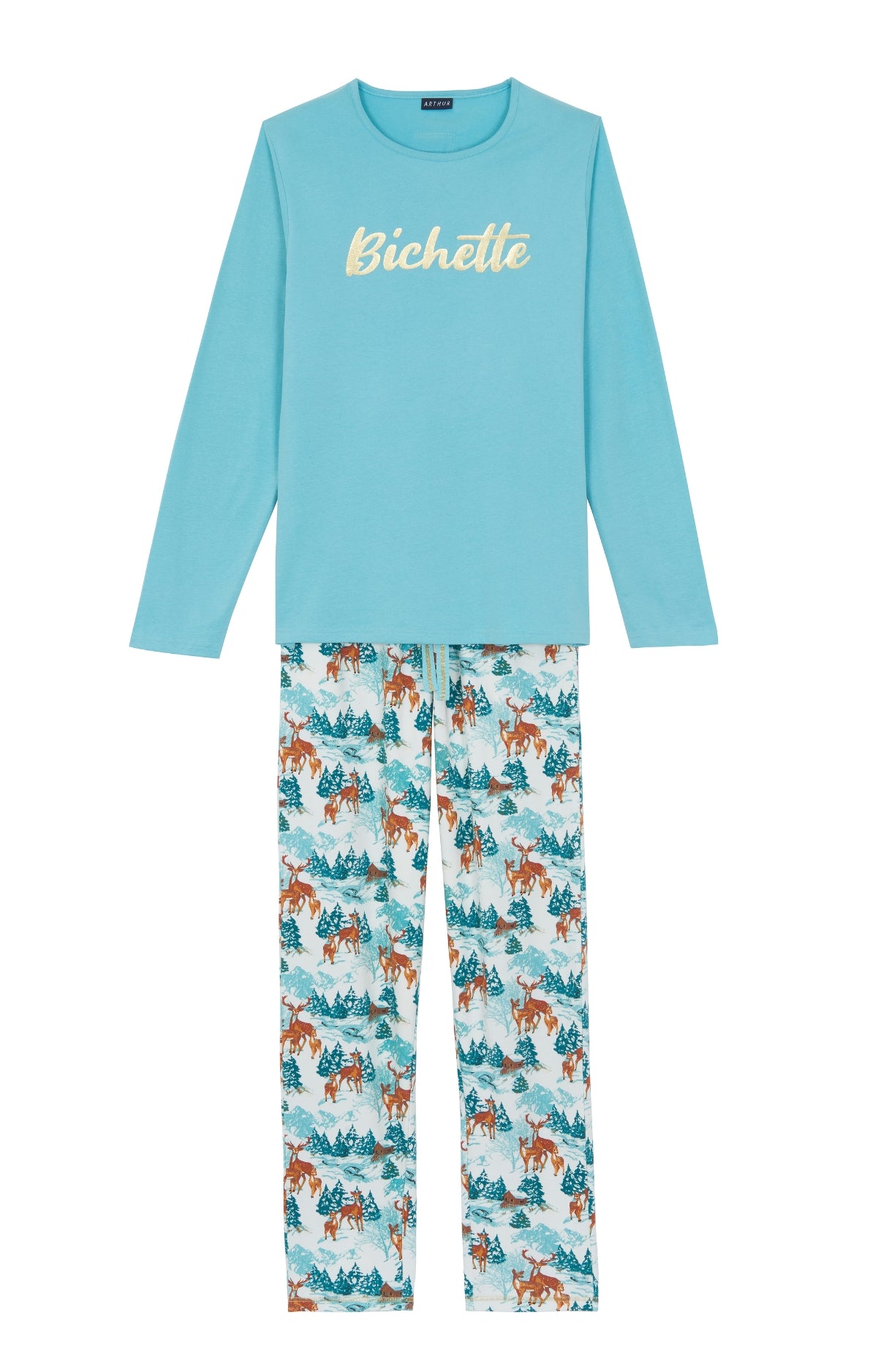 Pyjama long Femme Faon des Neiges Blanc et Ivoire 5