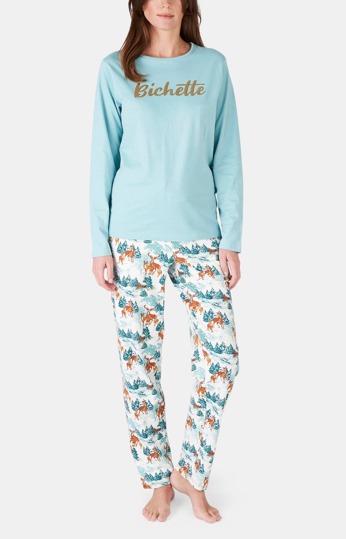 Pyjama long Femme Faon des Neiges Blanc et Ivoire 4