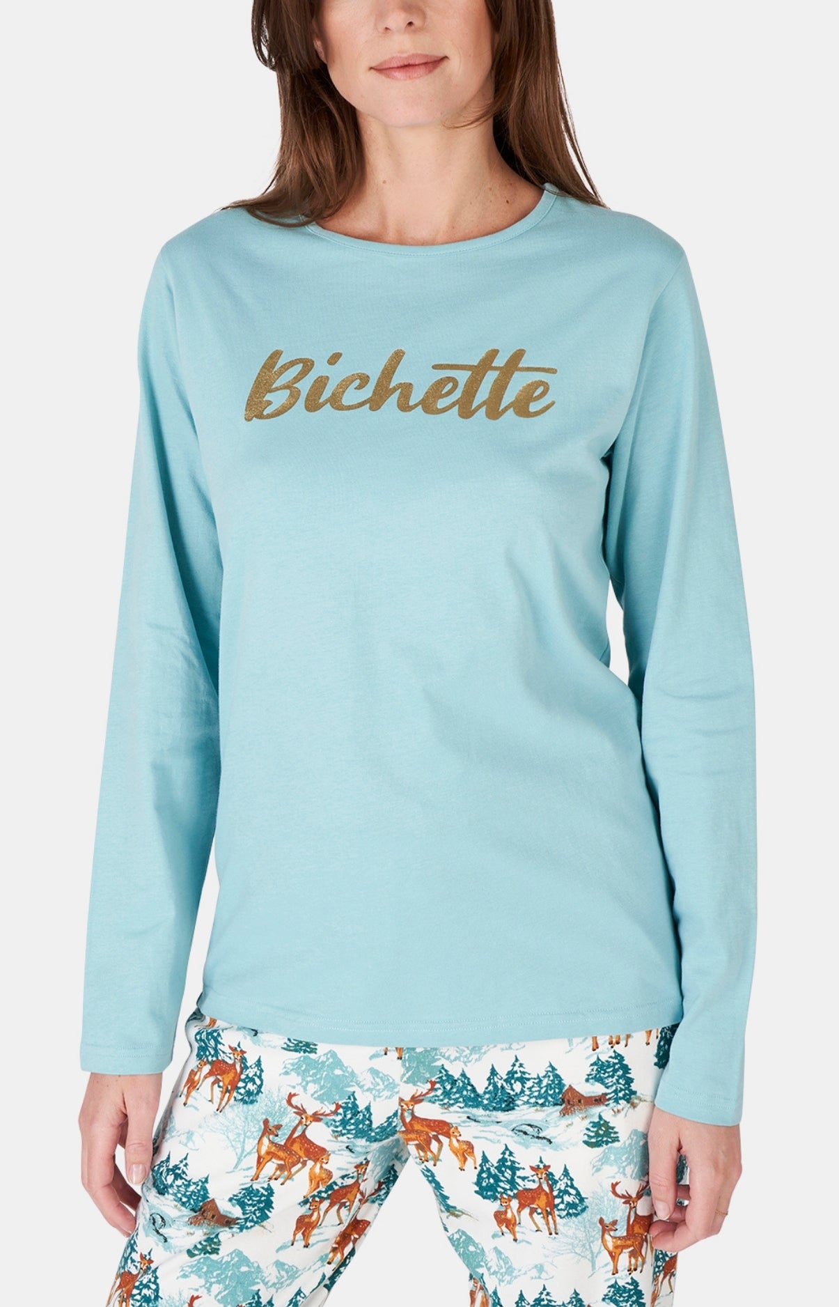 Pyjama long Femme Faon des Neiges Blanc et Ivoire 2