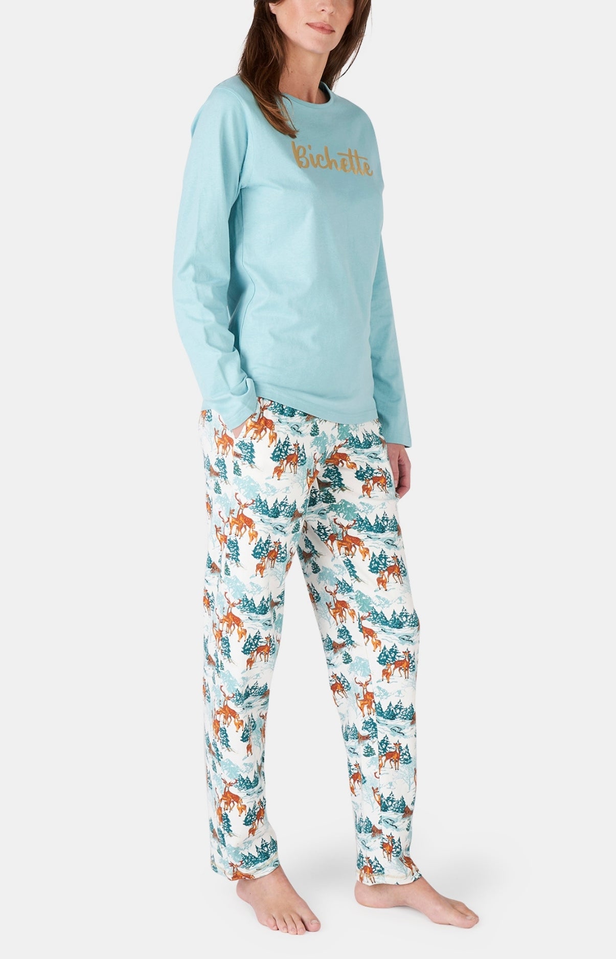 Pyjama long Femme Faon des Neiges Blanc et Ivoire 1