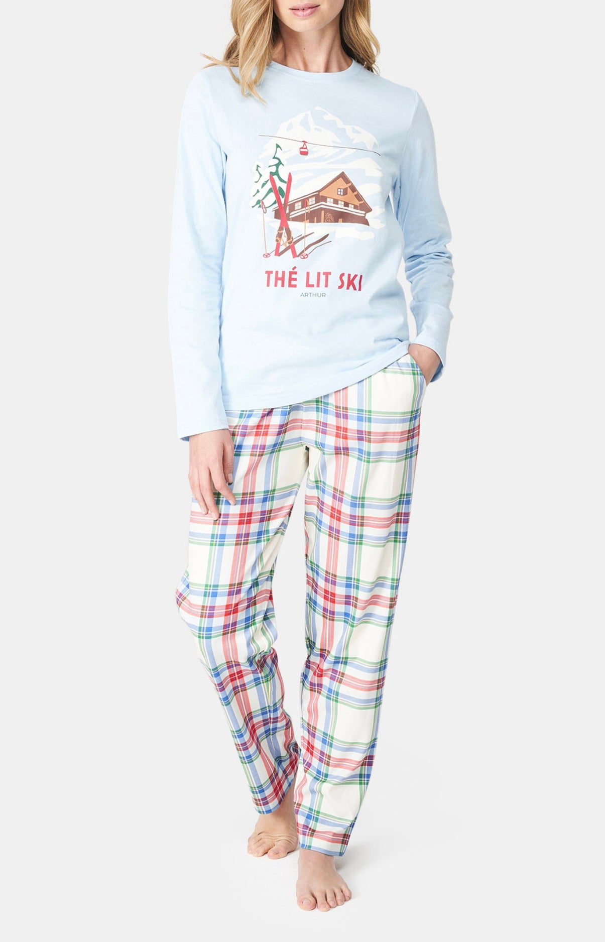 Pyjama long Femme Thé lit ski Blanc et Ivoire 1