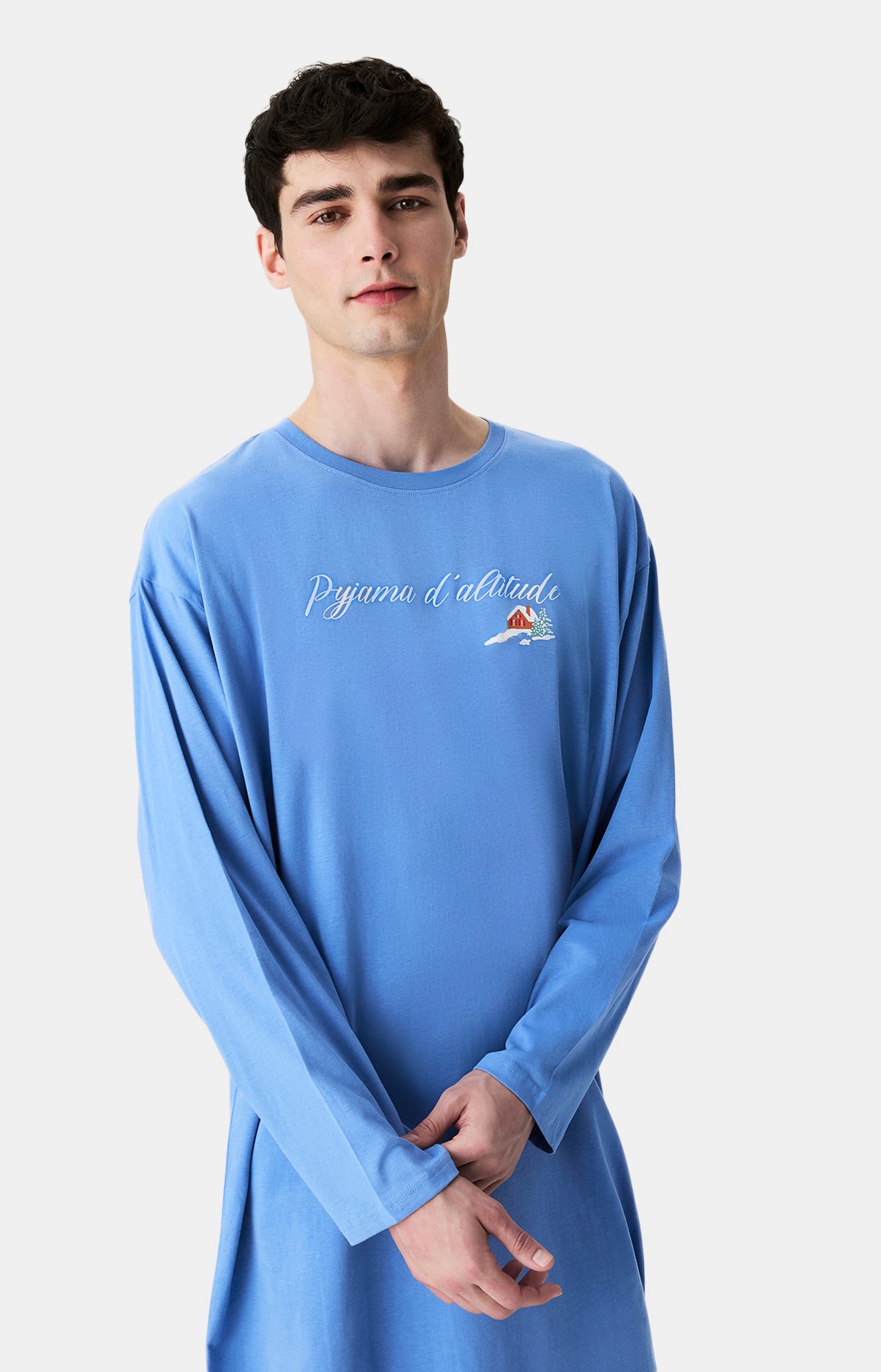 Chemises de nuit Homme Shirt Noël en altitude BLEU 7