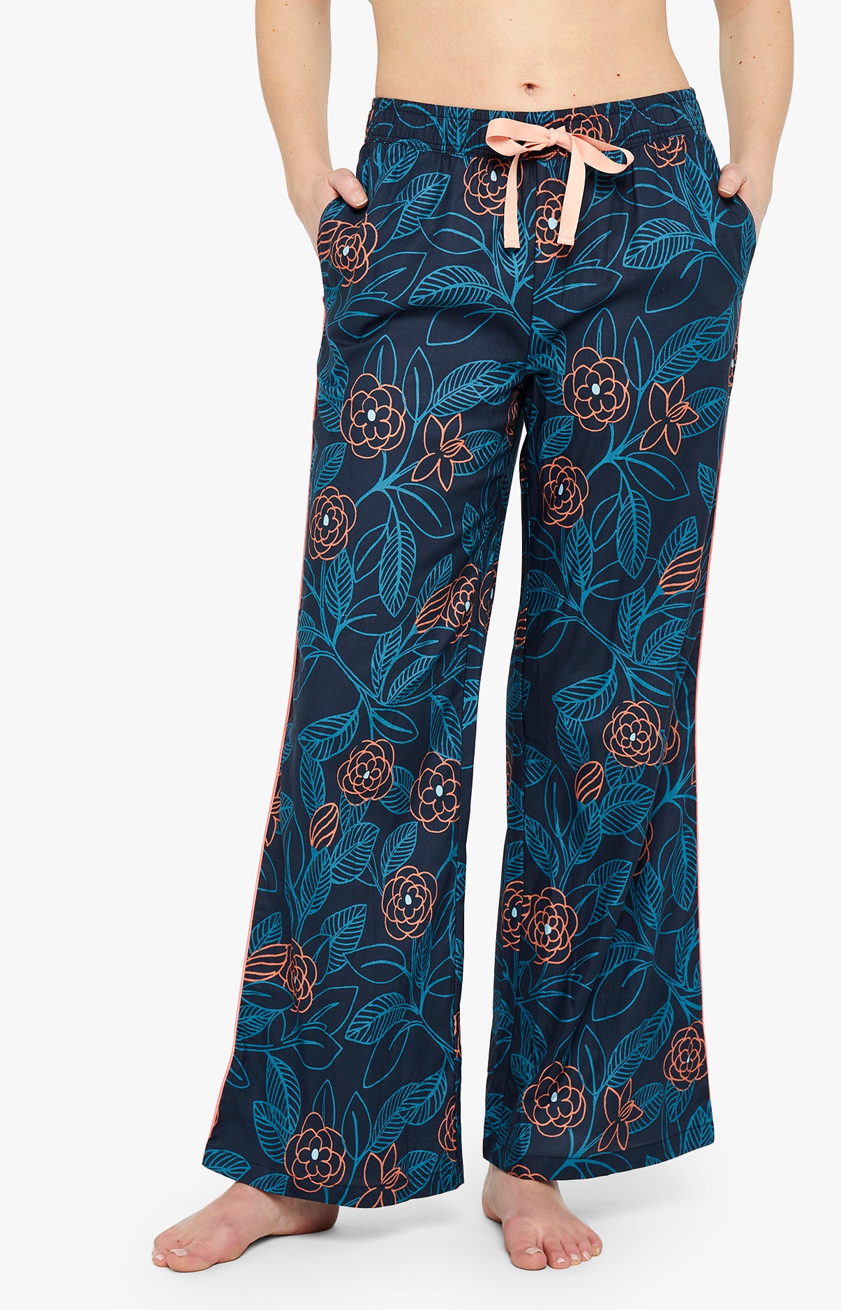 Pantalon Femme Fleurs Marine 2