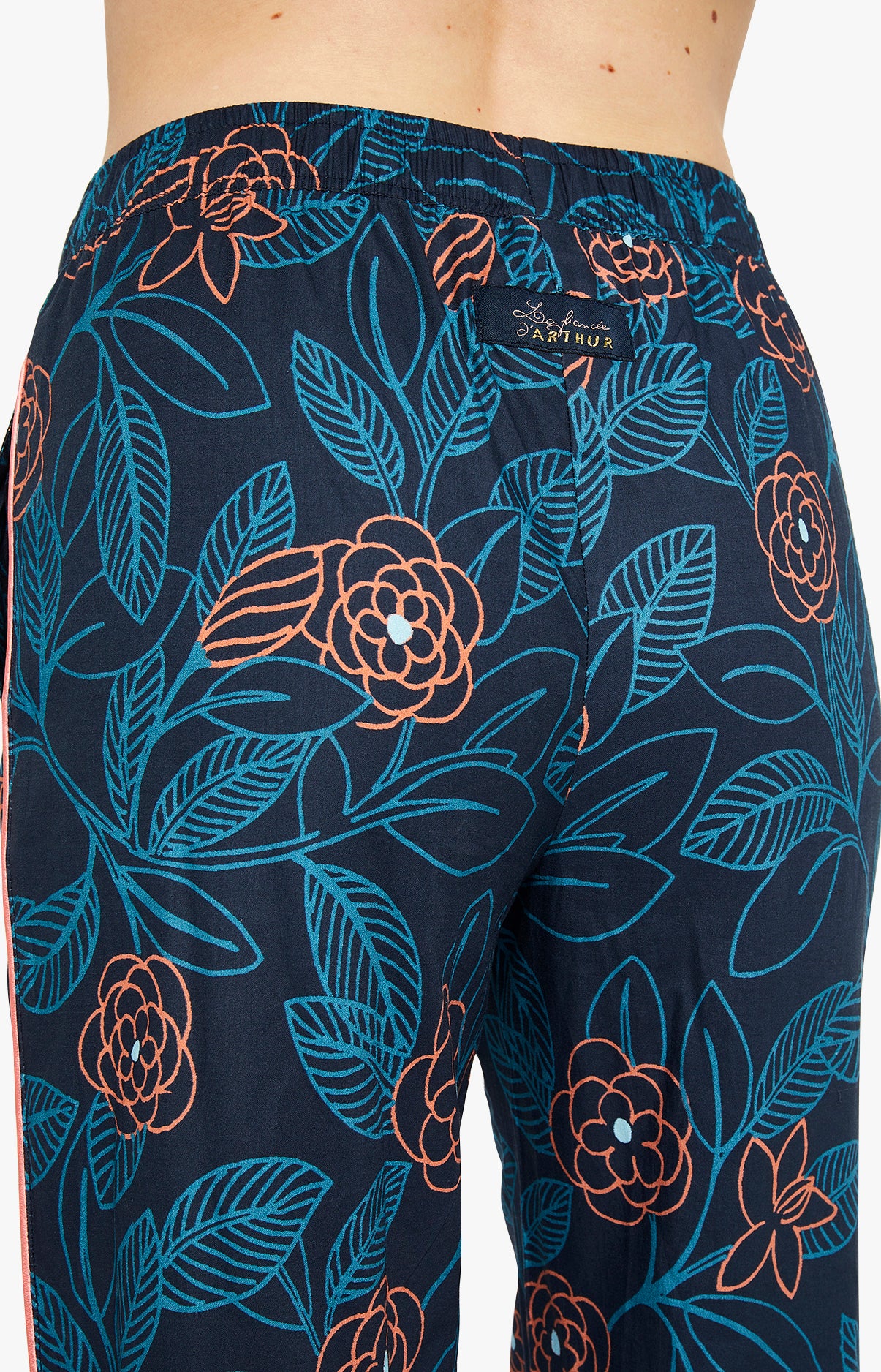 Pantalon Femme Fleurs Marine 5