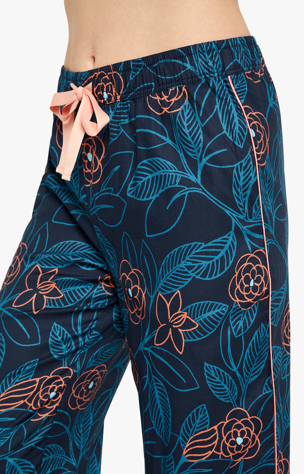 Pantalon Femme Fleurs Marine 4