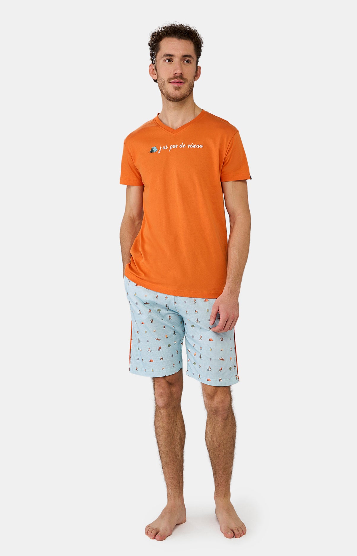Pyjashort Homme Camping Orange et Bleu 5