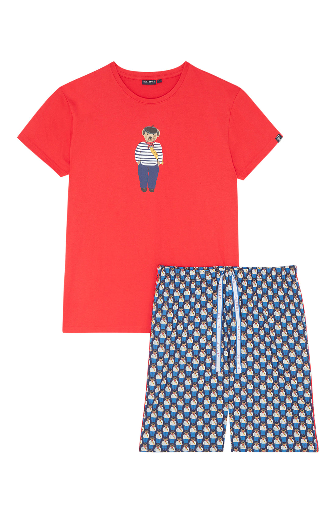 Pyjashort Homme Teddy In Paris Marine et Rouge 3