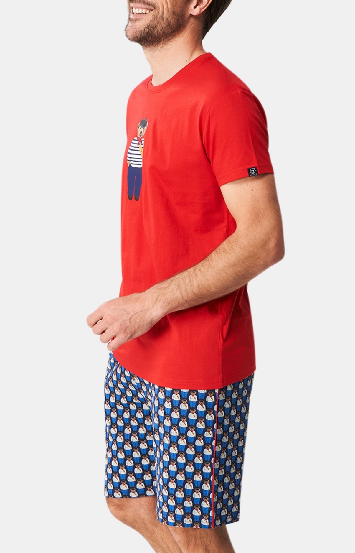 Pyjashort Homme Teddy In Paris Marine et Rouge 4