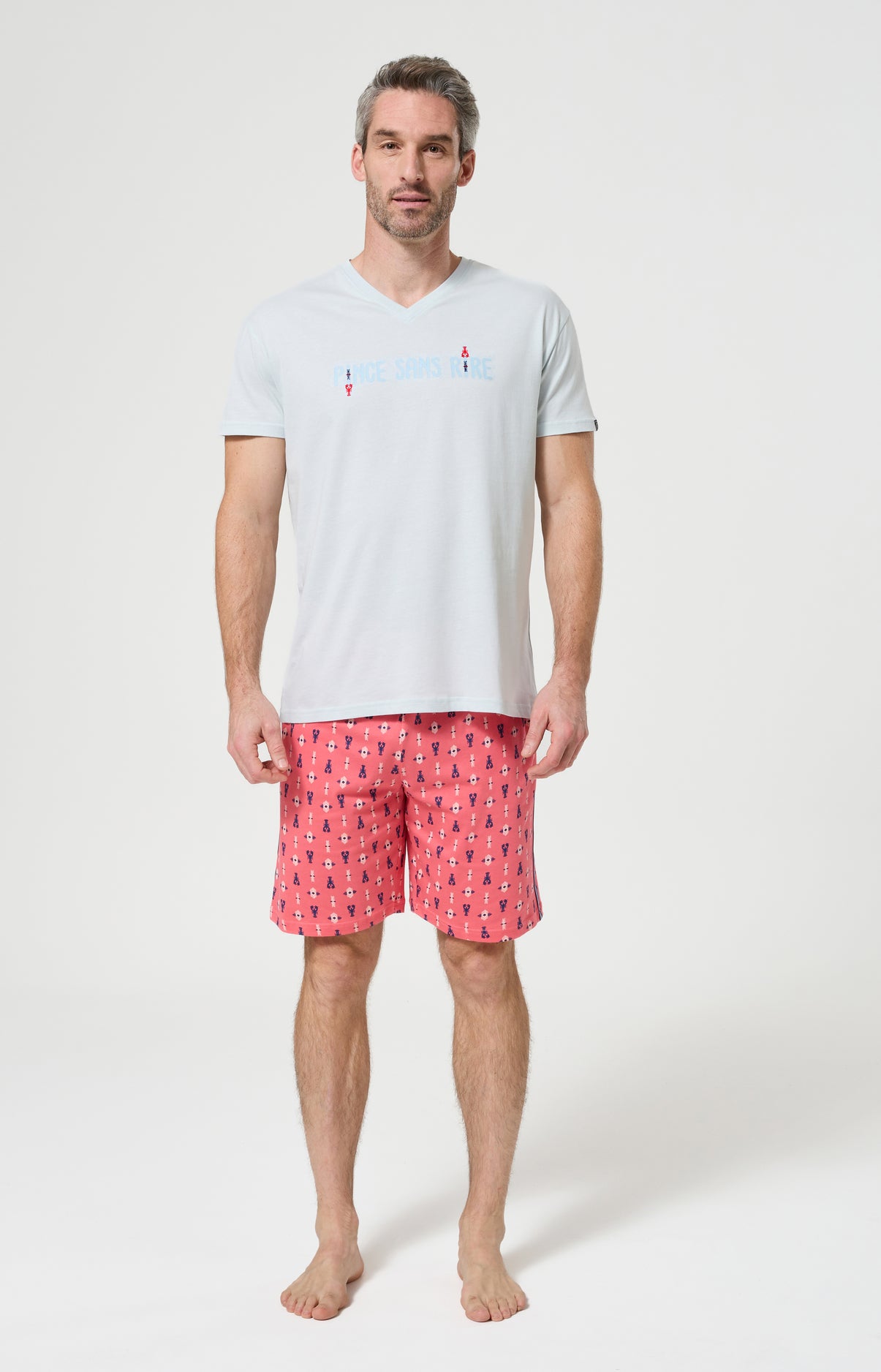 Pyjama Homme Pince sans rire Manches courtes Imprimé homards et signes tribaux 1
