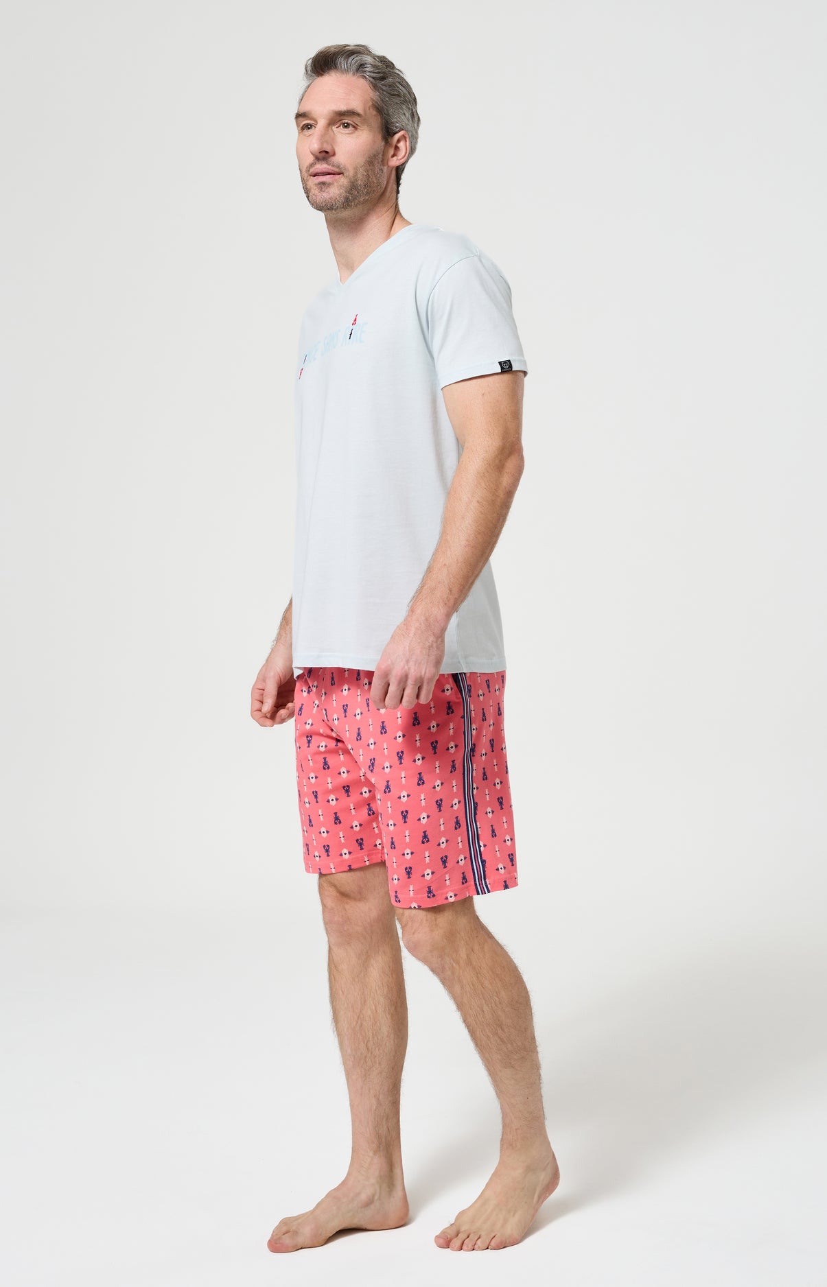 Pyjama Homme Pince sans rire Manches courtes Imprimé homards et signes tribaux 5