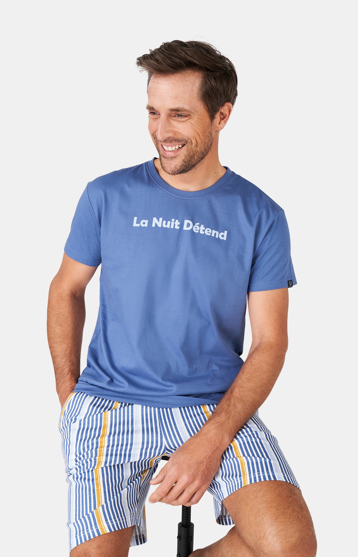 Pyjashort Homme La Nuit Détend Bleu 8