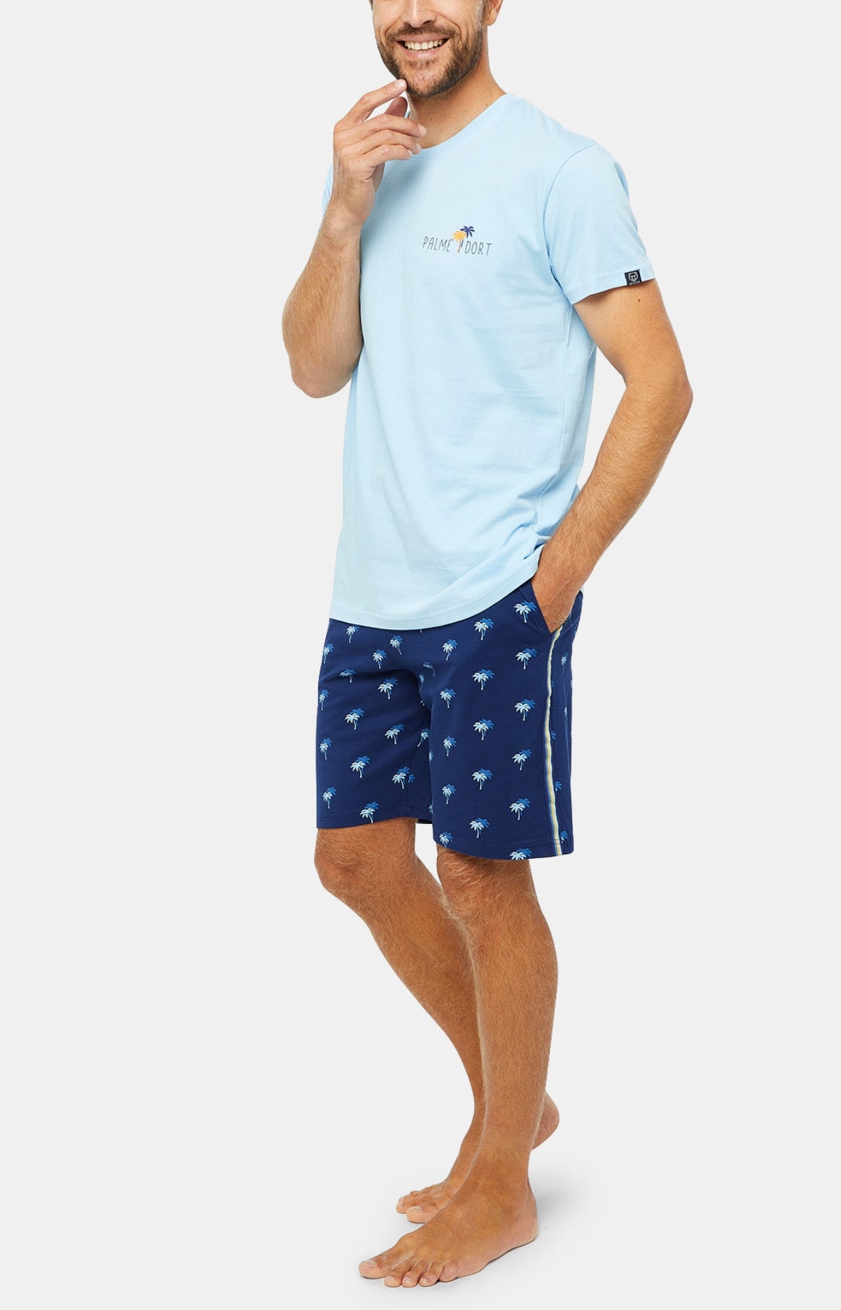Pyjashort Homme Palmier Marine 4