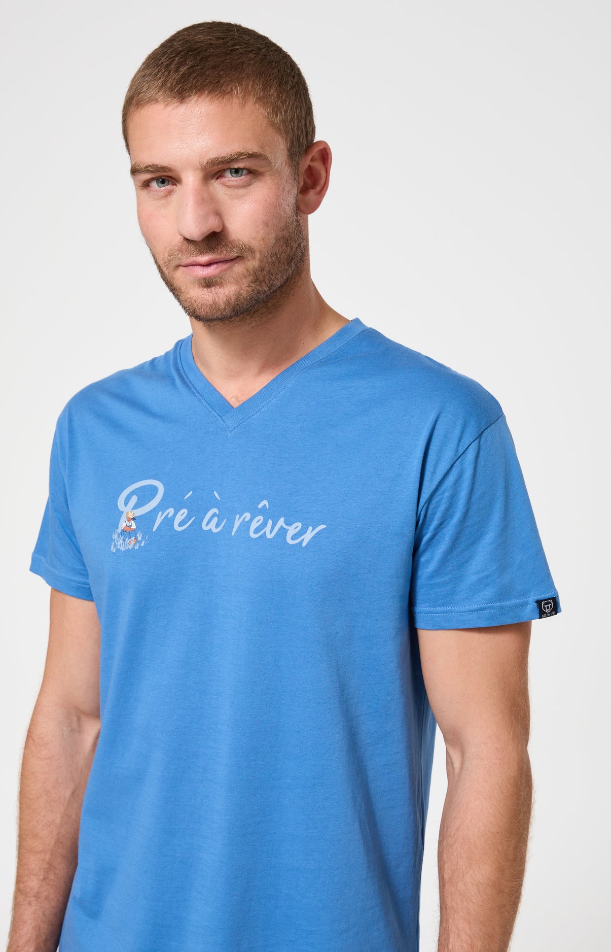 Pyjama Homme Pré à rêver Manches courtes Imprimé teddy campagne bleu et blanc 2