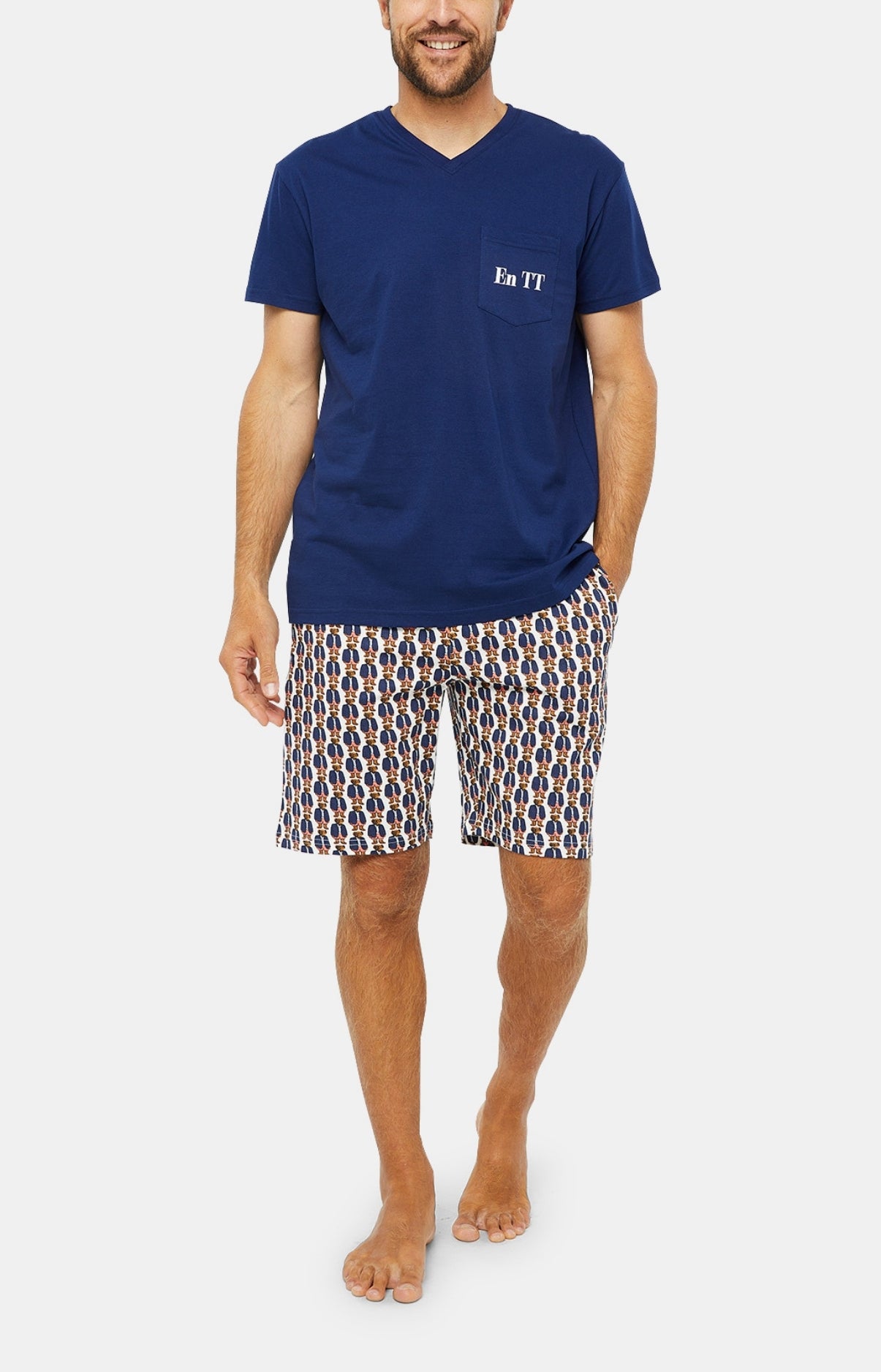 Pyjashort Homme Teddy Blanc et Ivoire 18