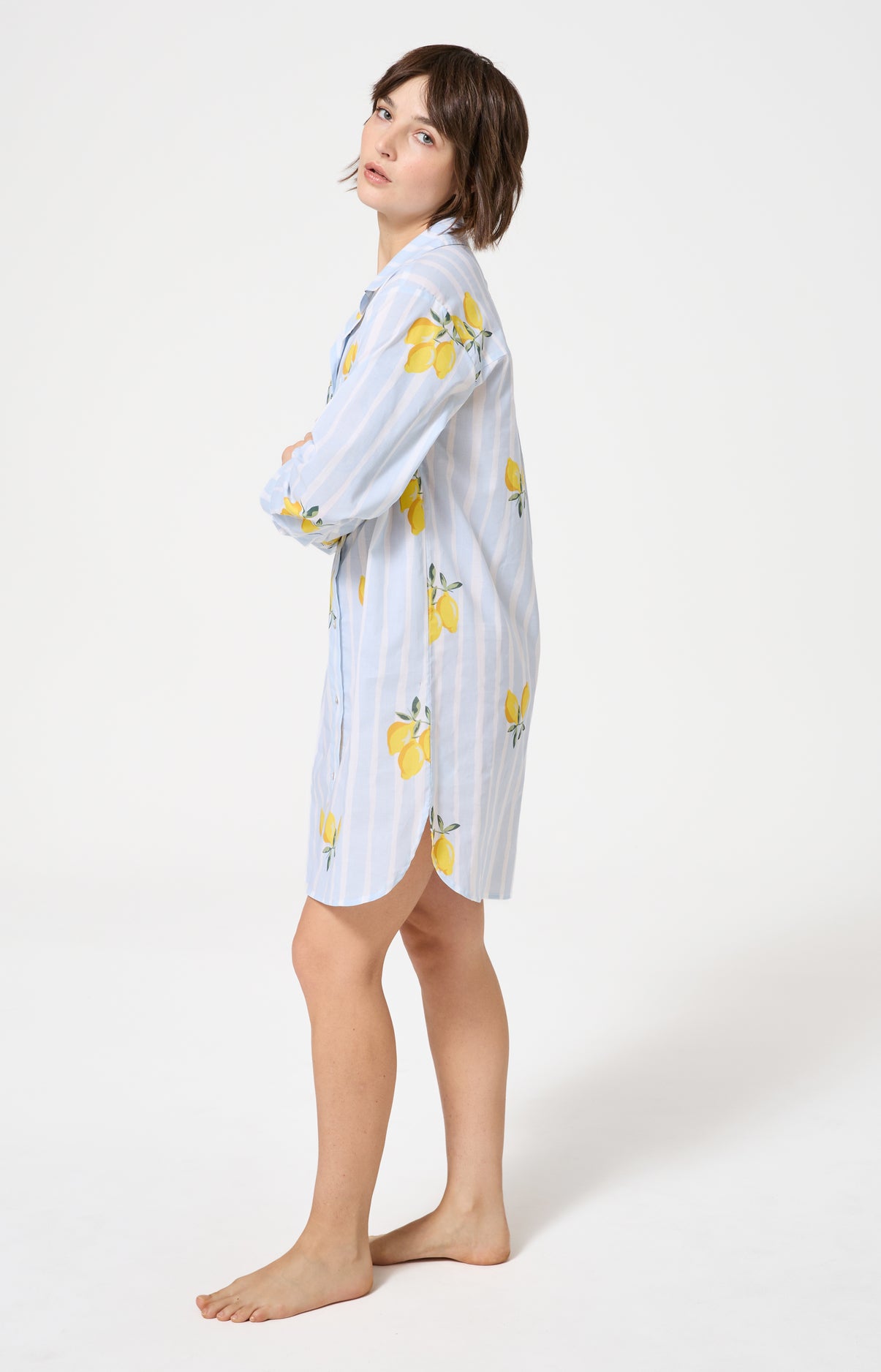 Chemise de nuit Femme Lemon chérie Manches longues Imprimé citrons jaunes et verts 2