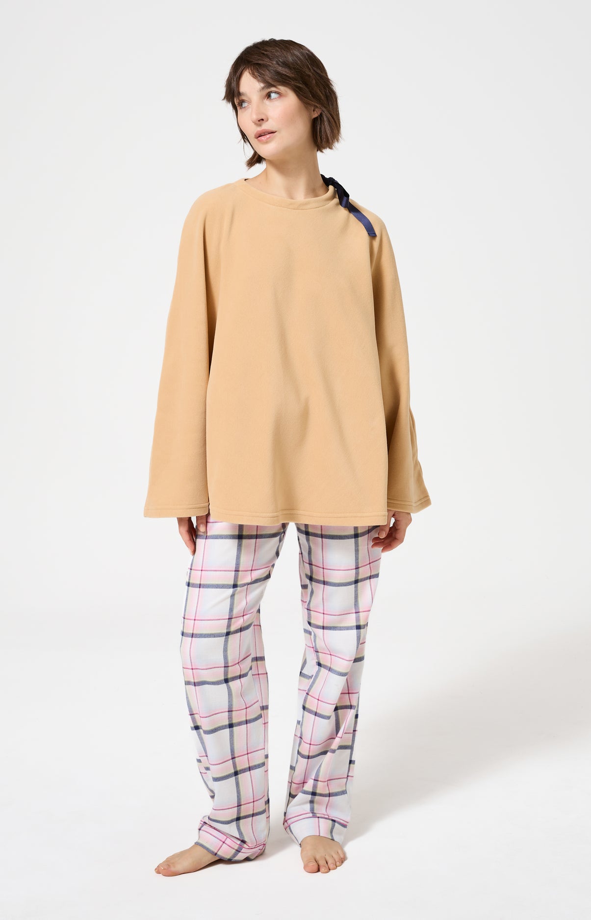 Poncho polaire femme couleur uni camel 4