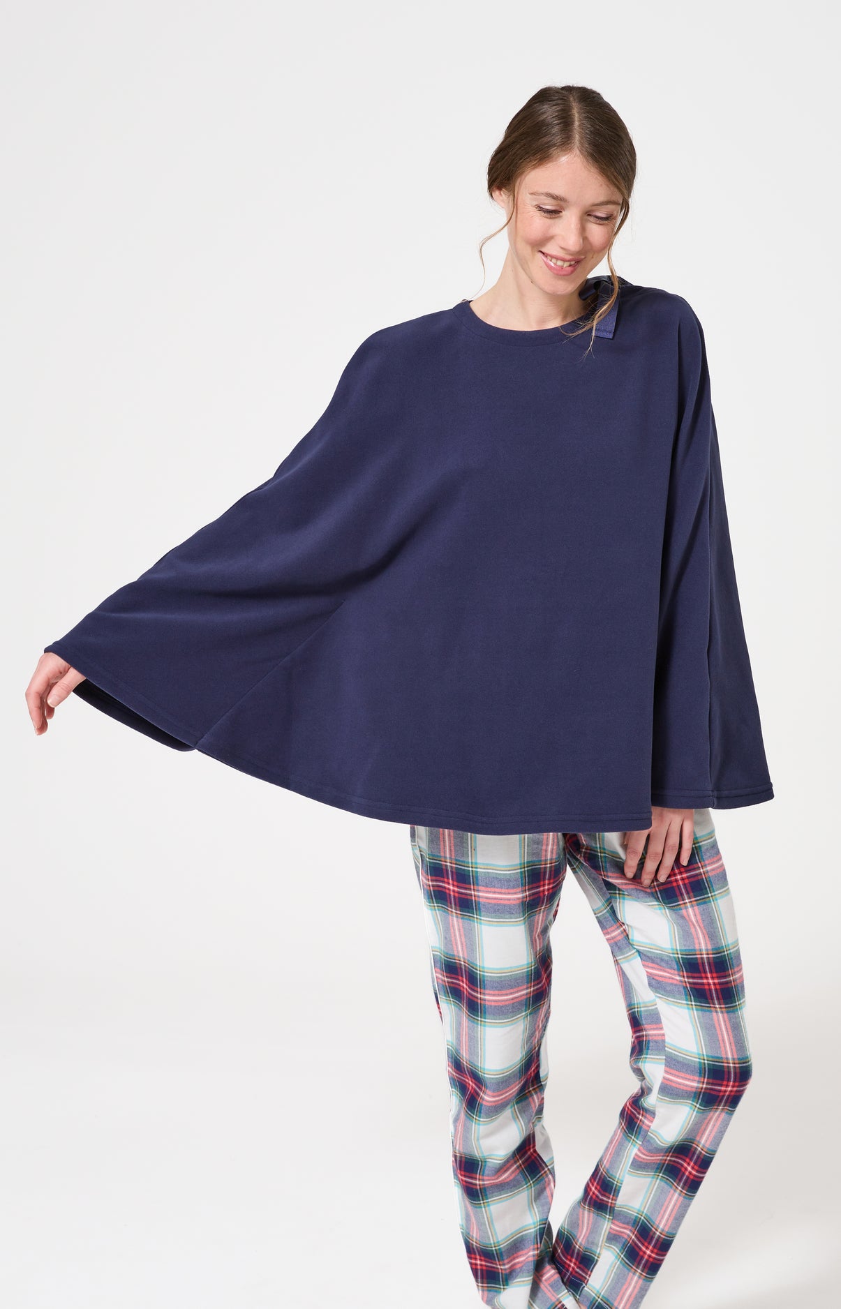 Poncho polaire femme couleur uni bleu marine 2