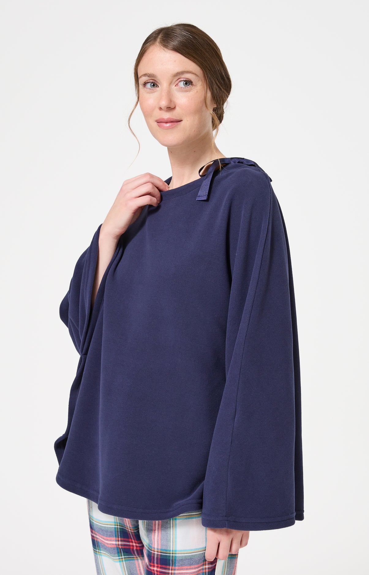 Poncho polaire femme couleur uni bleu marine 1