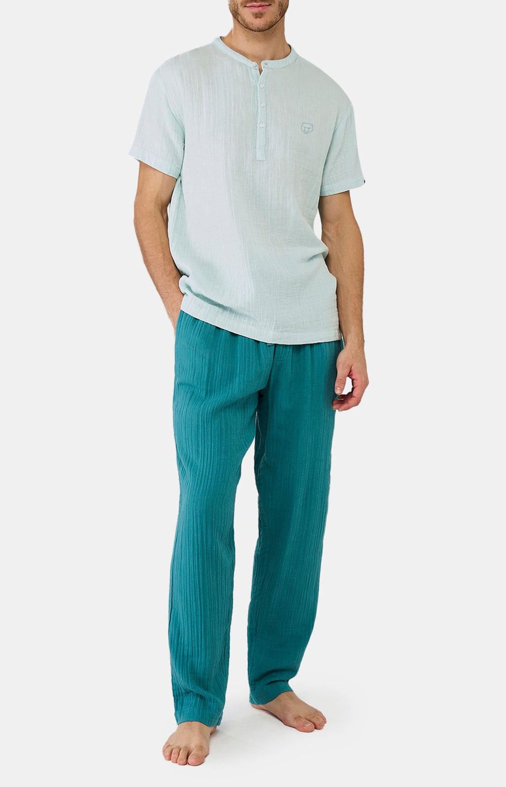 Pyjama long Homme Gaze de coton Gris 1