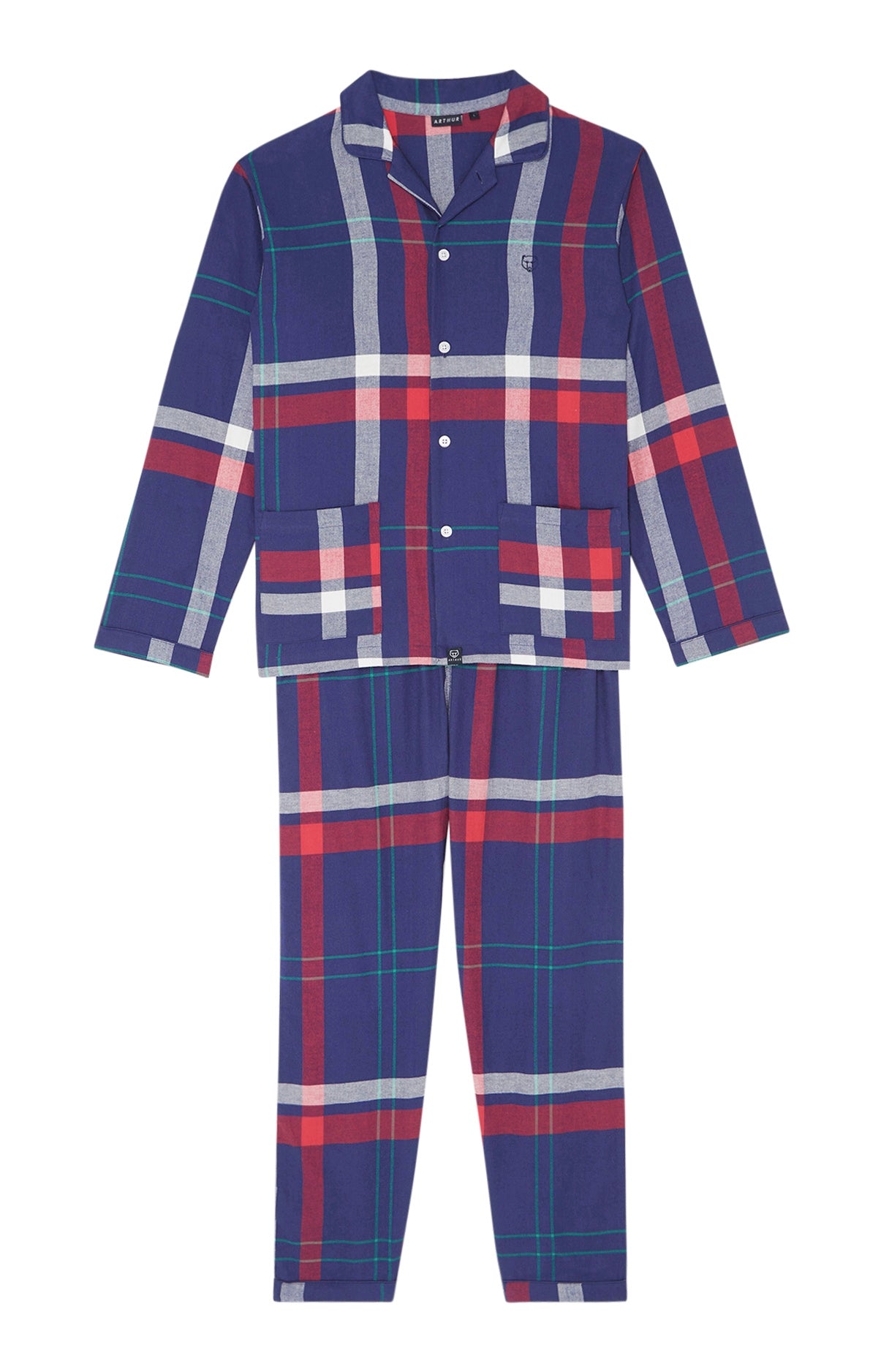 Pyjama long boutonné Femme Carreaux Hugo Marine 3