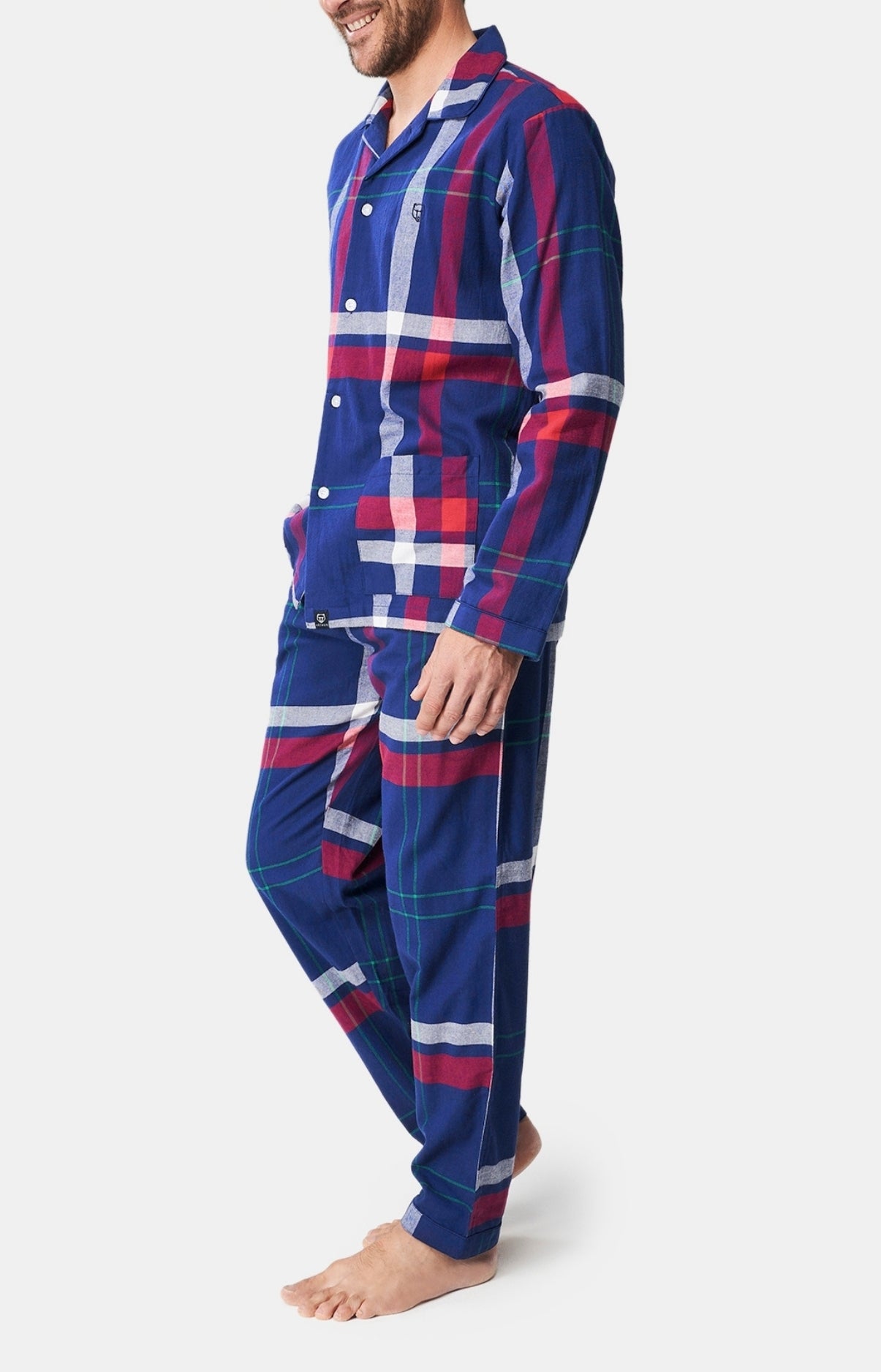 Pyjama long boutonné Femme Carreaux Hugo Marine 4