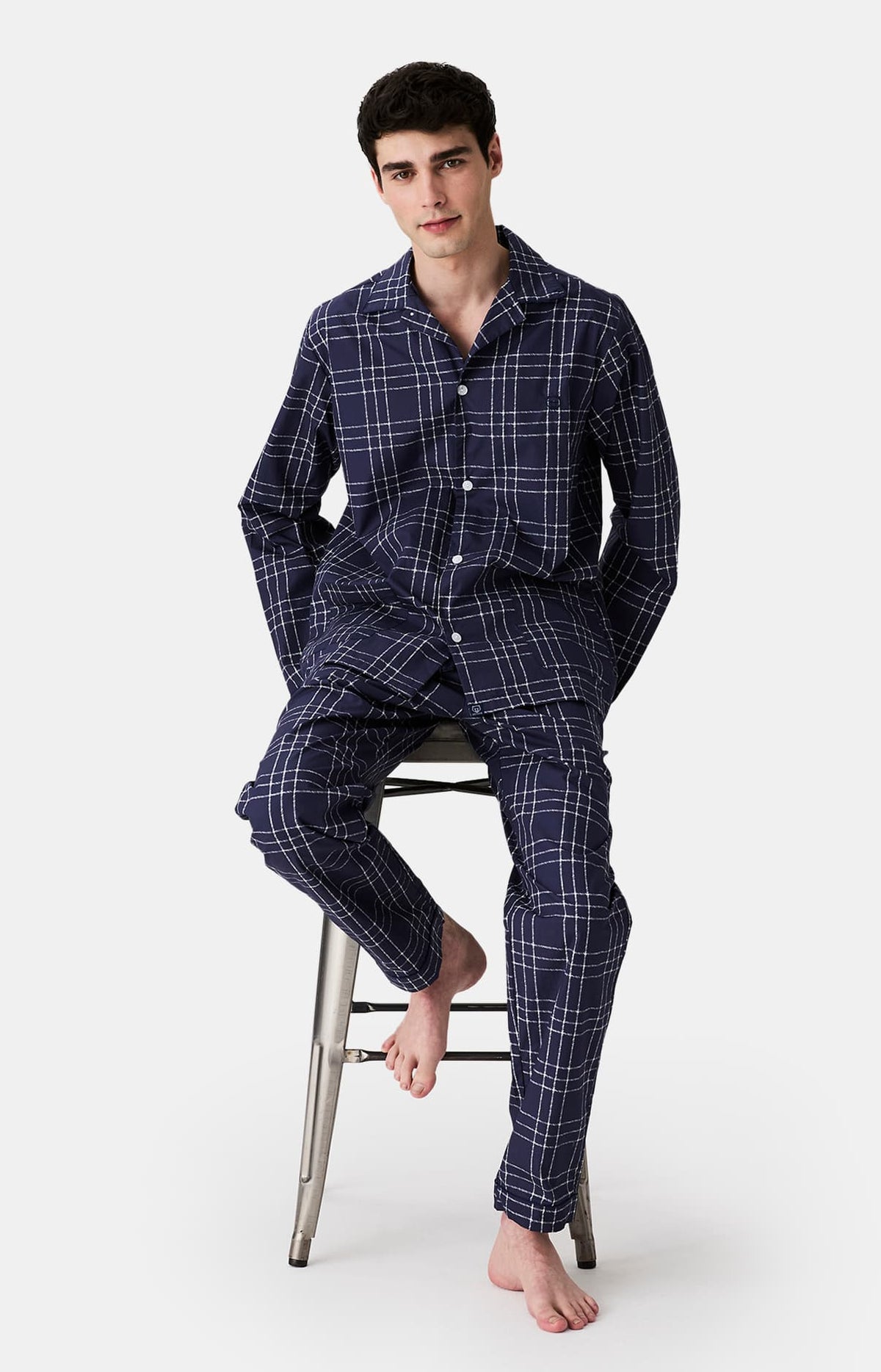 Pyjama long boutonné Homme Lewis Marine 7