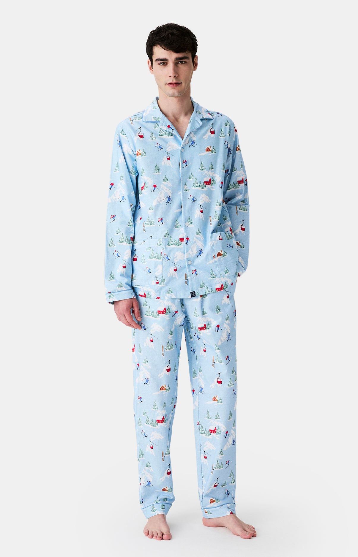 Pyjama Homme Noël Manches Courtes + Short - Motif Festif, Confortable, Parfait Pour Les Soirées D'hiver