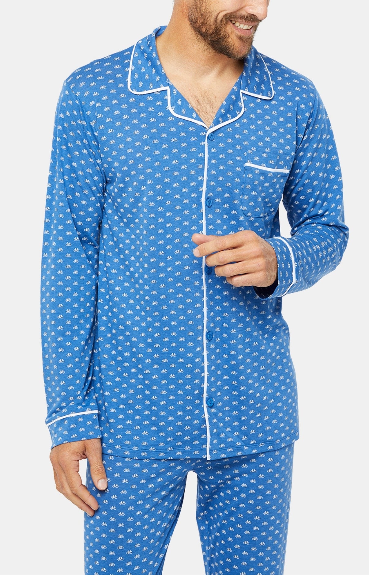 Pyjama long boutonné Homme Petit Vélo Bleu 2