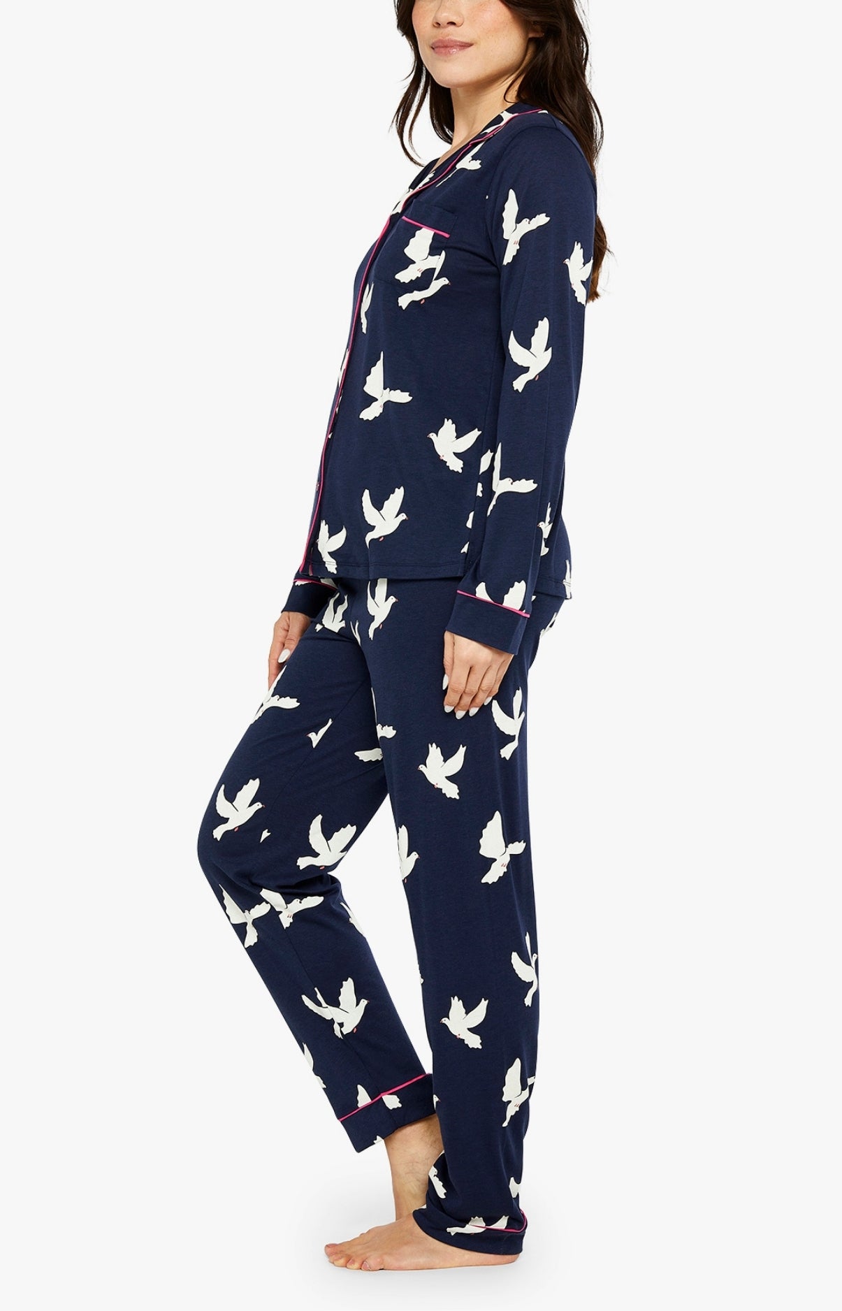 Pyjama long boutonné Femme Colombes Marine 4