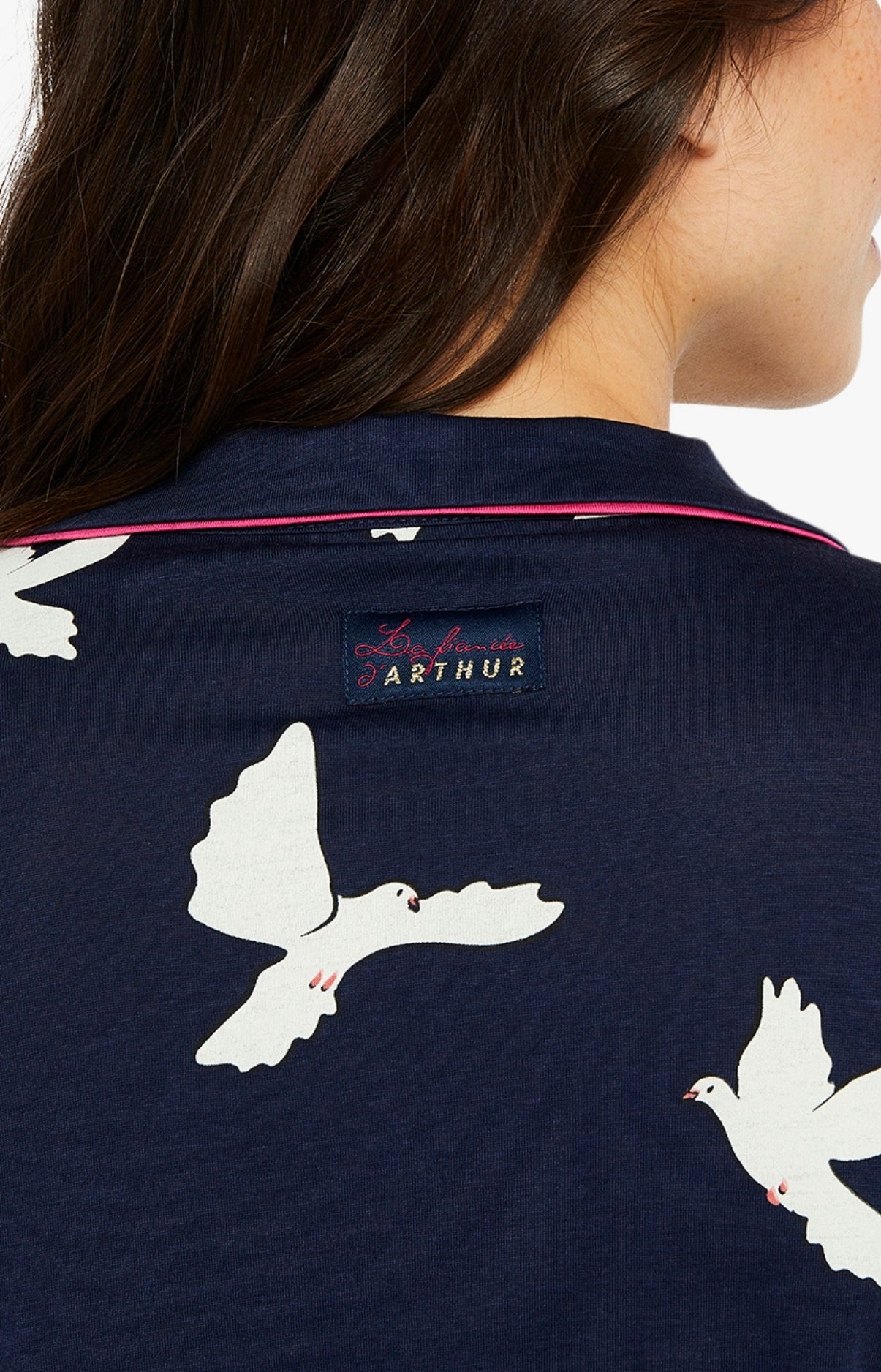 Pyjama long boutonné Femme Colombes Marine 7