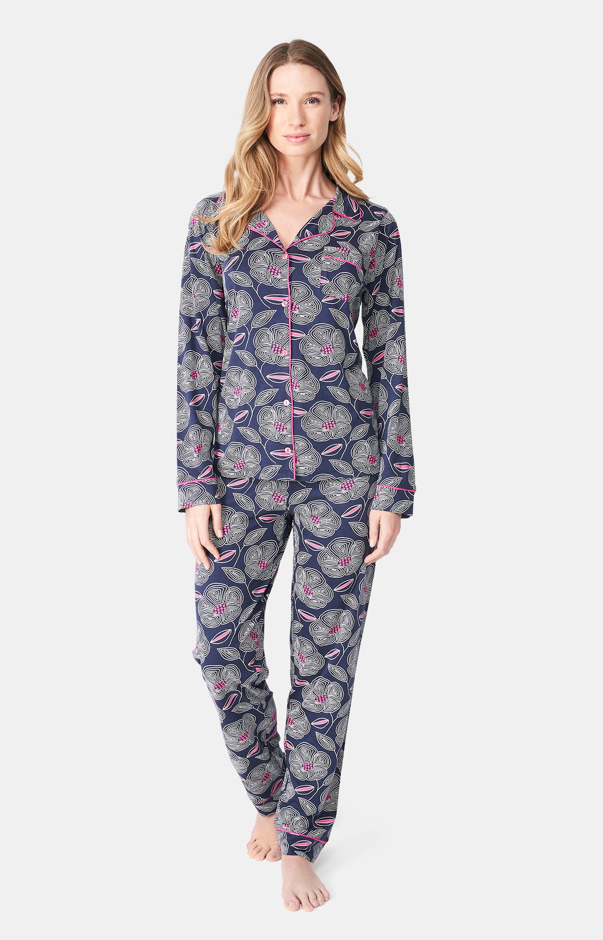 Pyjama long boutonné Femme Anémone Marine 1