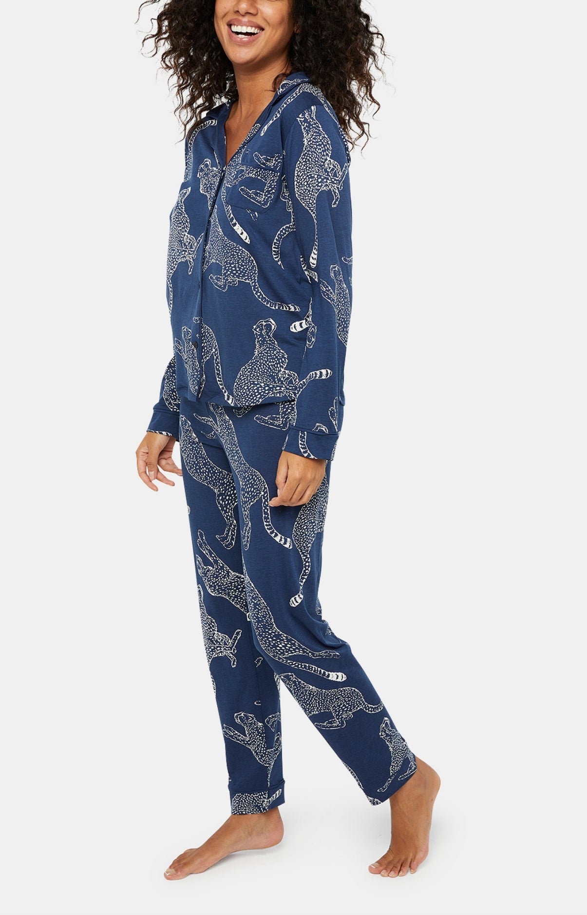 Pyjama long boutonné Femme Guépard Marine 7