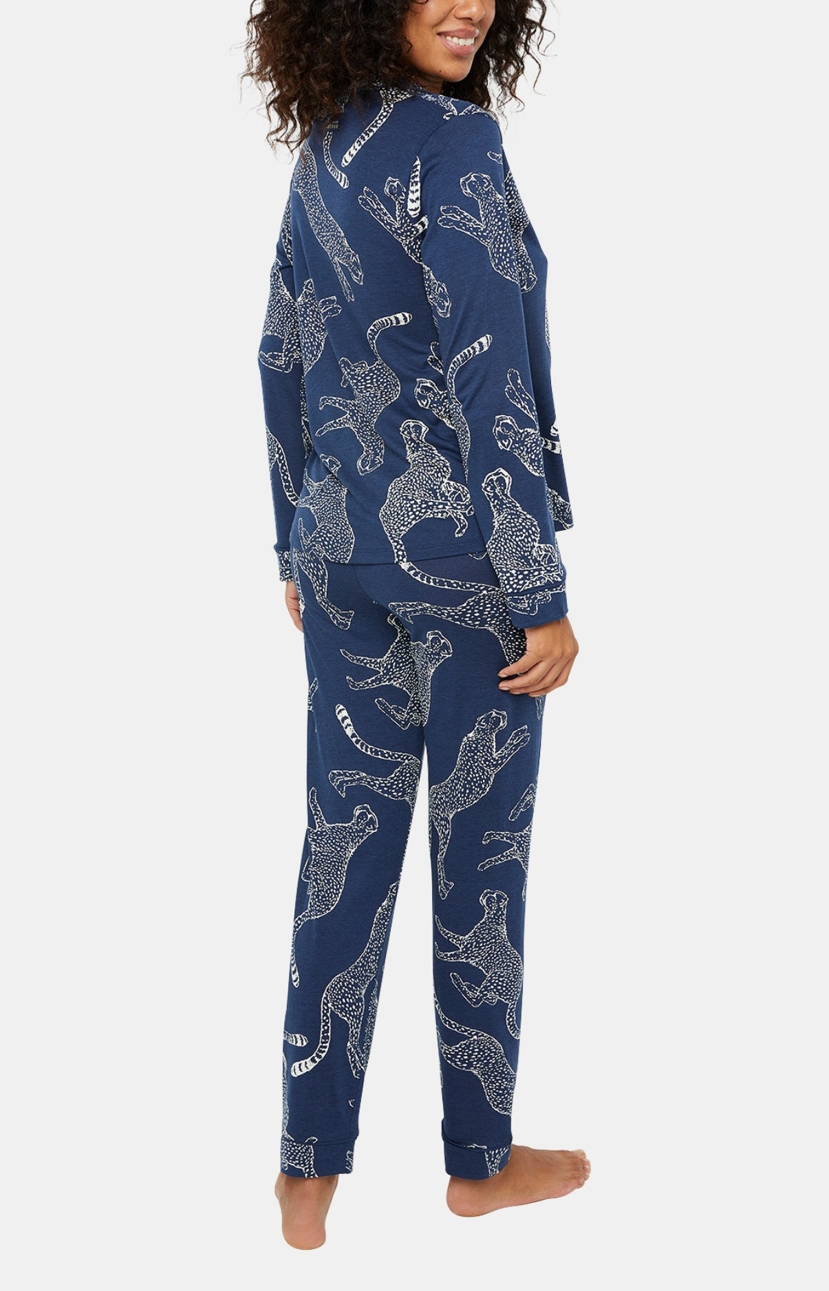 Navy Buttoned pyjama - Cheetah