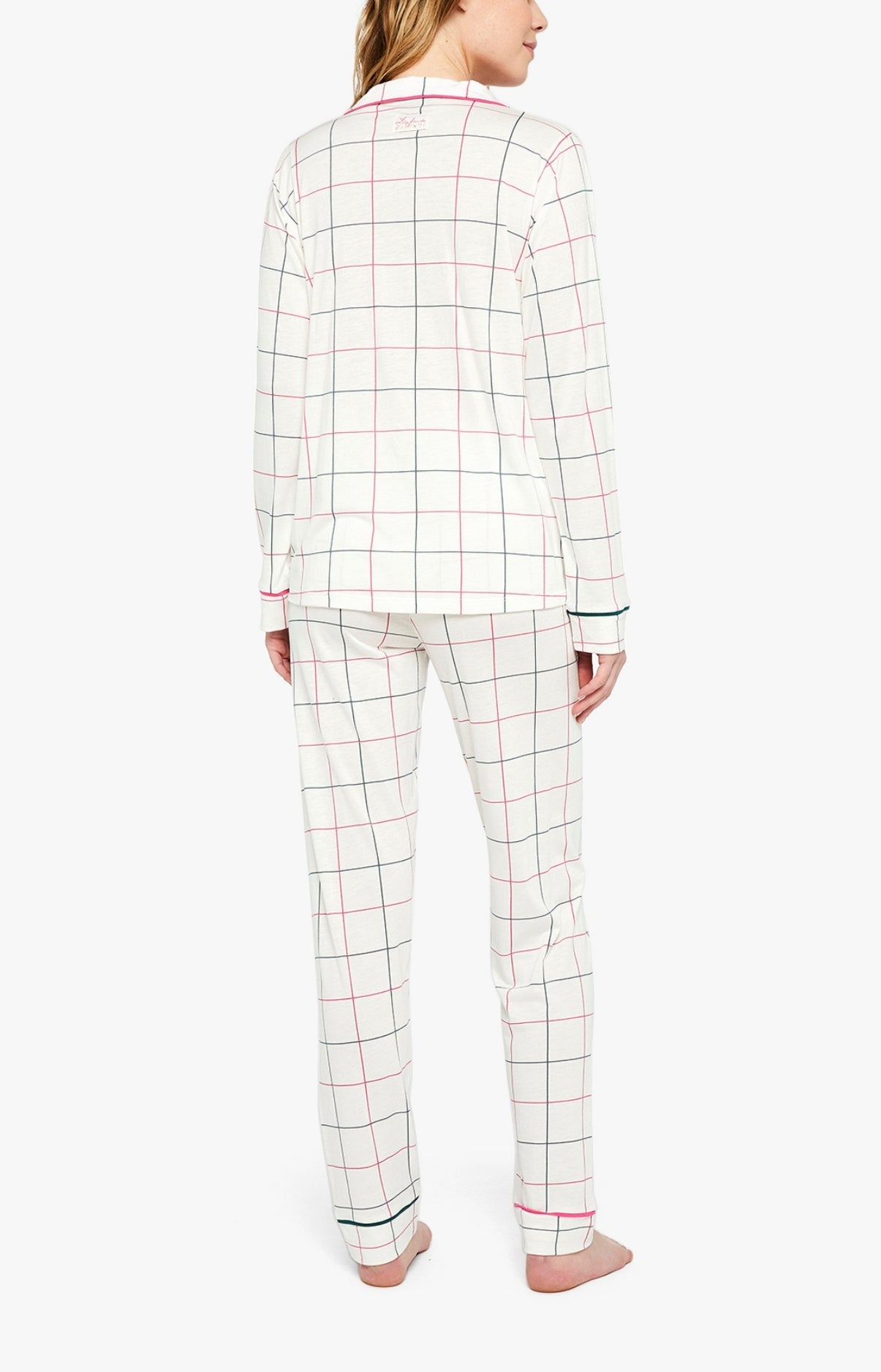 Pyjama long boutonné Femme Carreaux Lila Blanc et Ivoire 4
