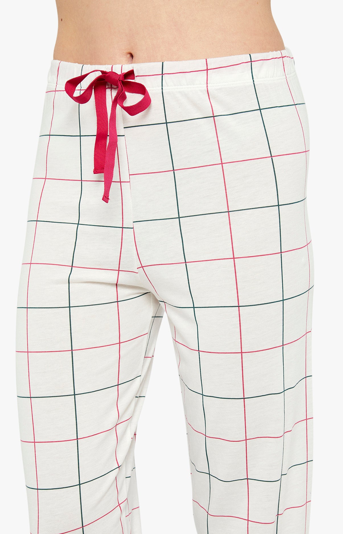 Pyjama long boutonné Femme Carreaux Lila Blanc et Ivoire 6