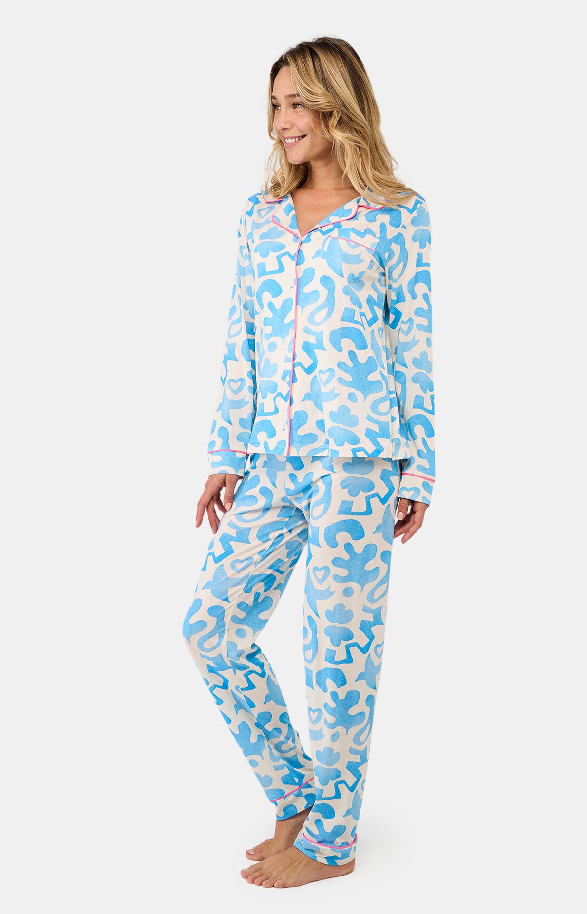 Pyjama long boutonné Femme Matis Bleu et Blanc 6