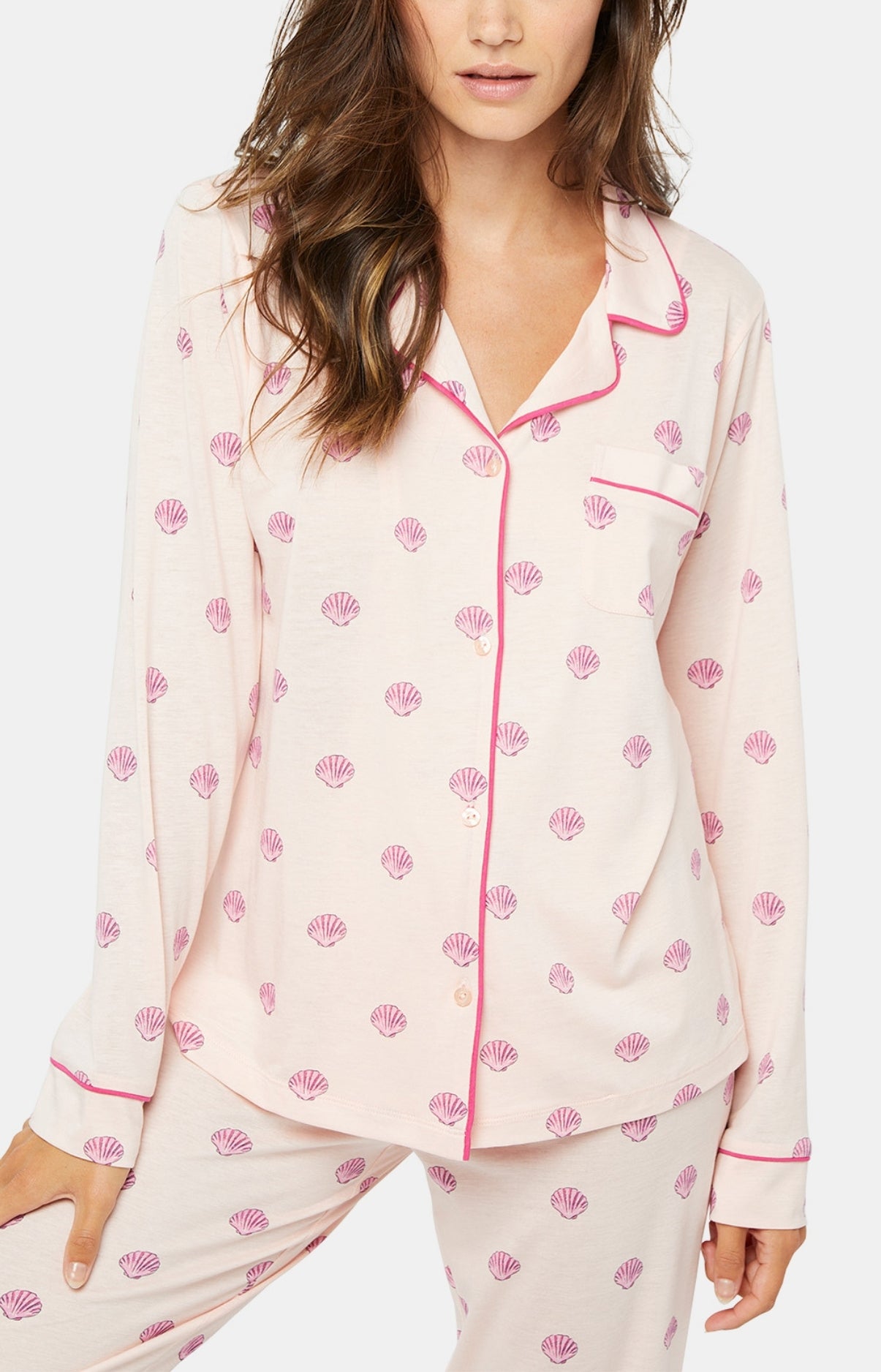 Pyjama long boutonné Femme Coquillage Rose 2