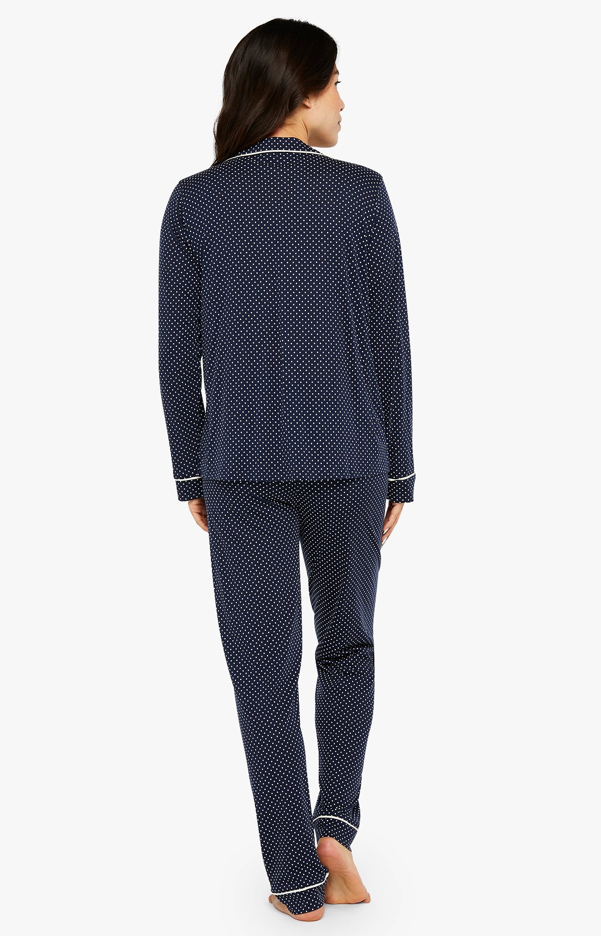 Pyjama long boutonné Femme pois Tradi Marine 6