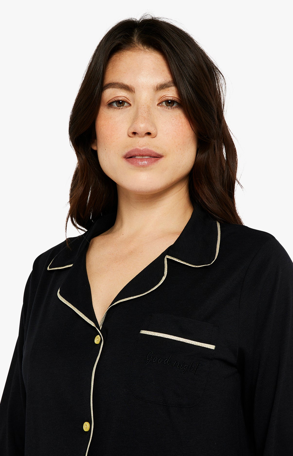 Pyjama long boutonné Femme Tradi Noir 4