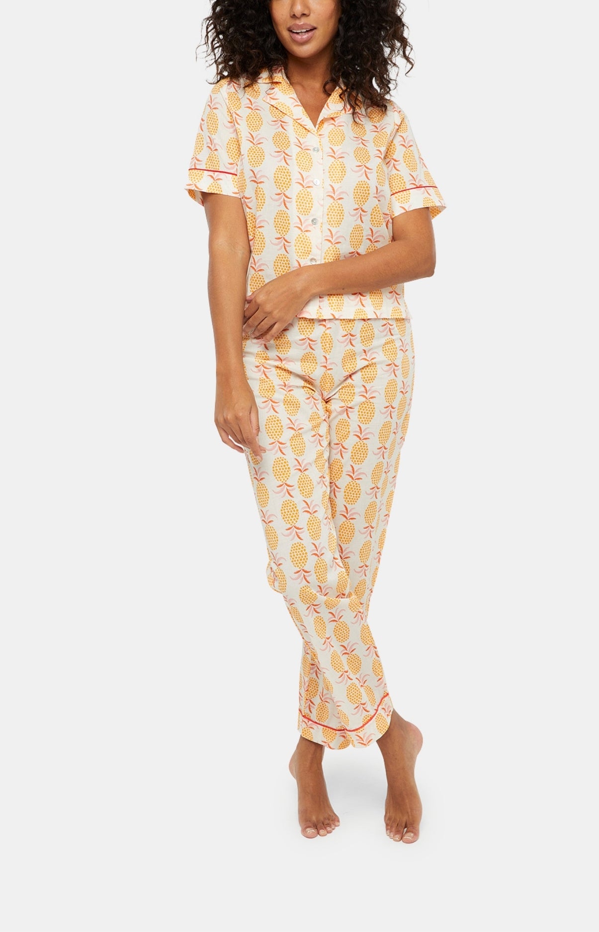 Pyjama long boutonné Femme Ananas Jaune 1