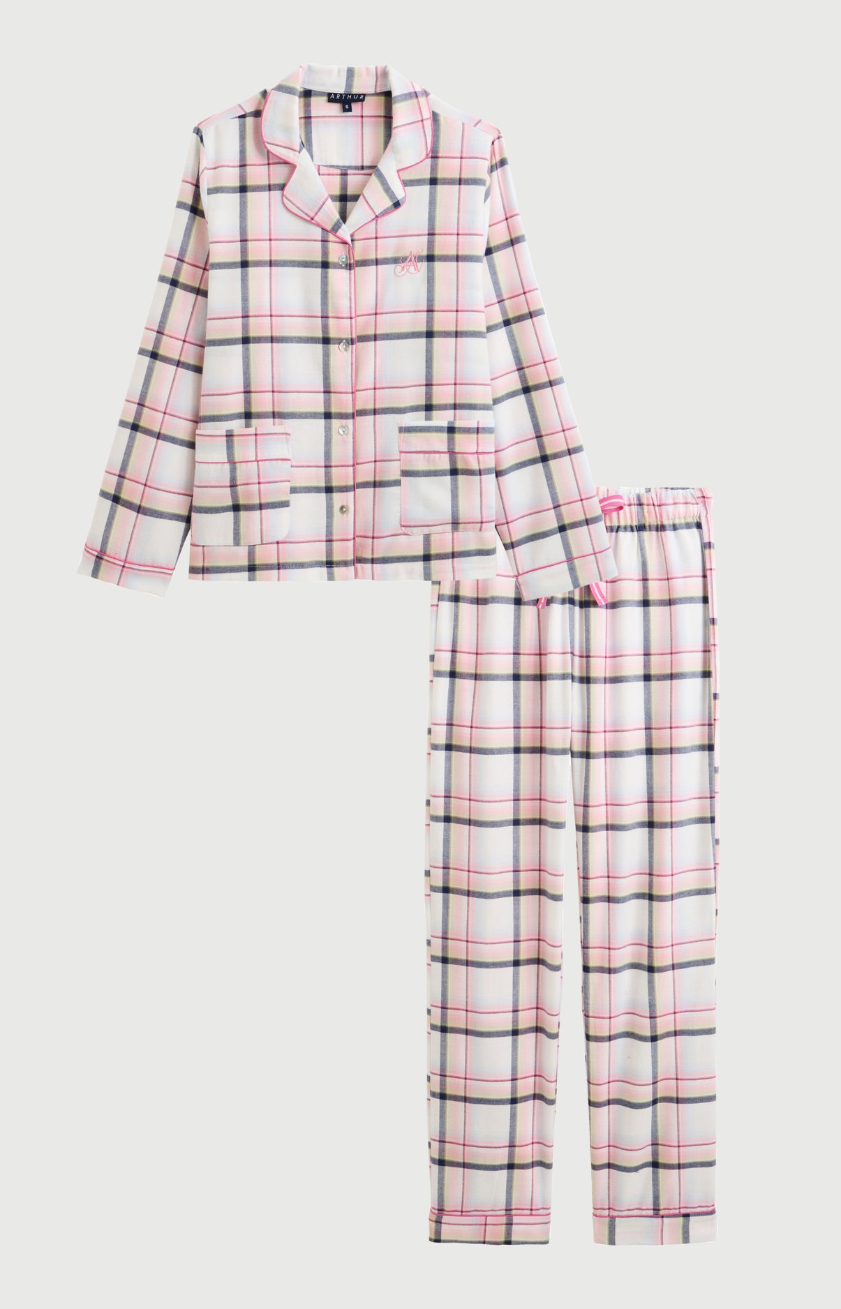Pyjama chaud femme boutonné à carreaux rose 3